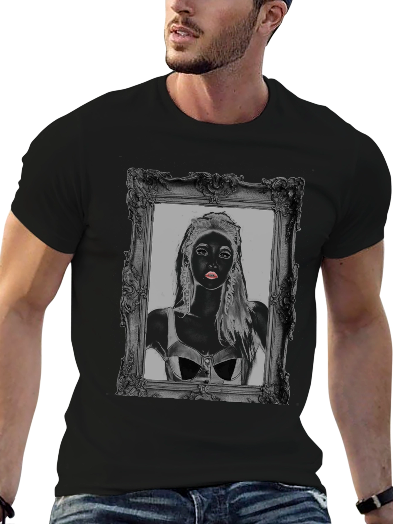 Framed Portrait Graphic Black T-Shirt