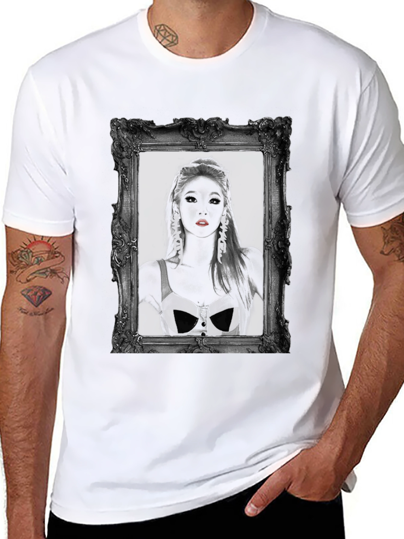 Framed Portrait Graphic Black T-Shirt