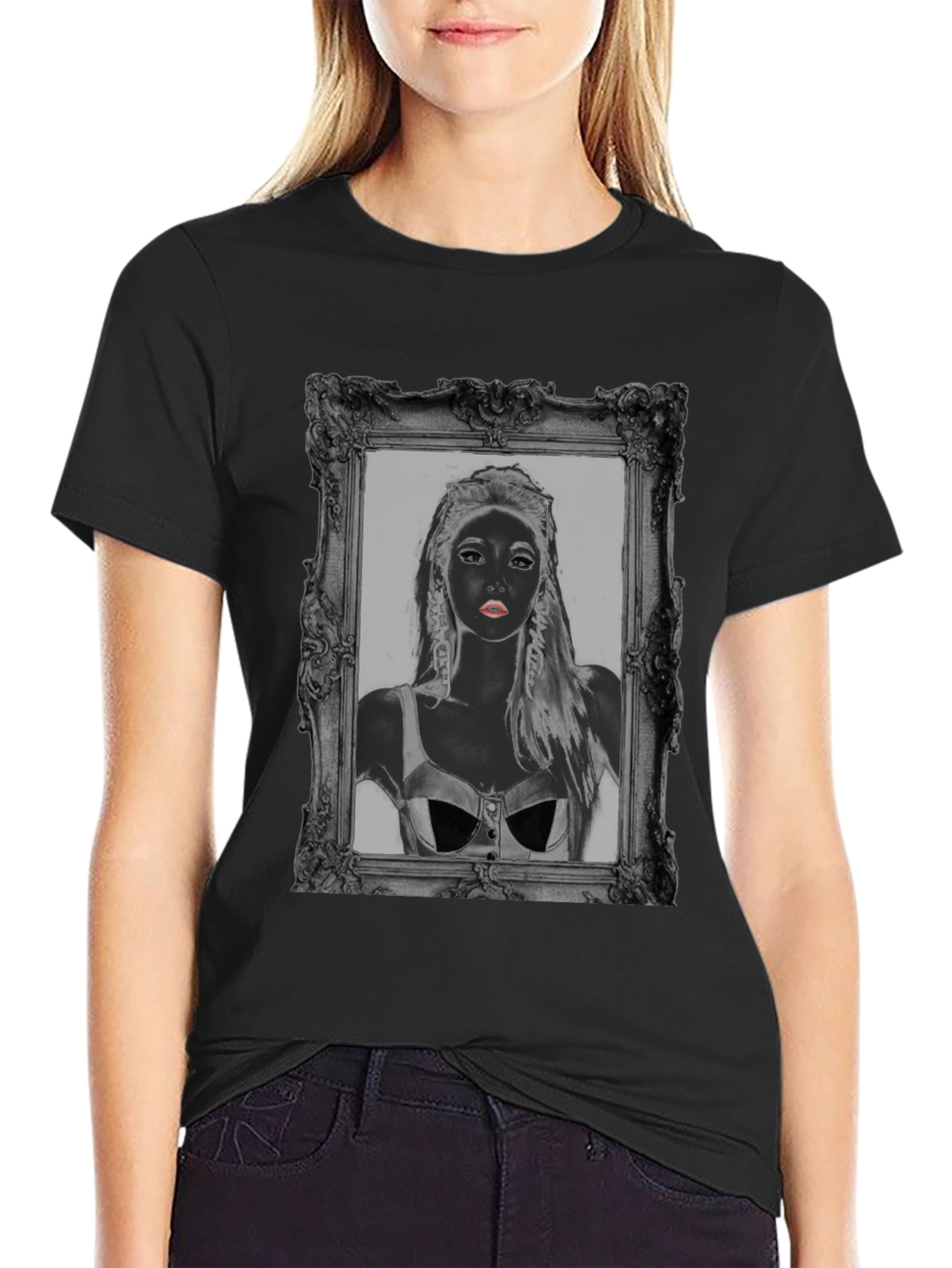 Framed Portrait Graphic Black T-Shirt