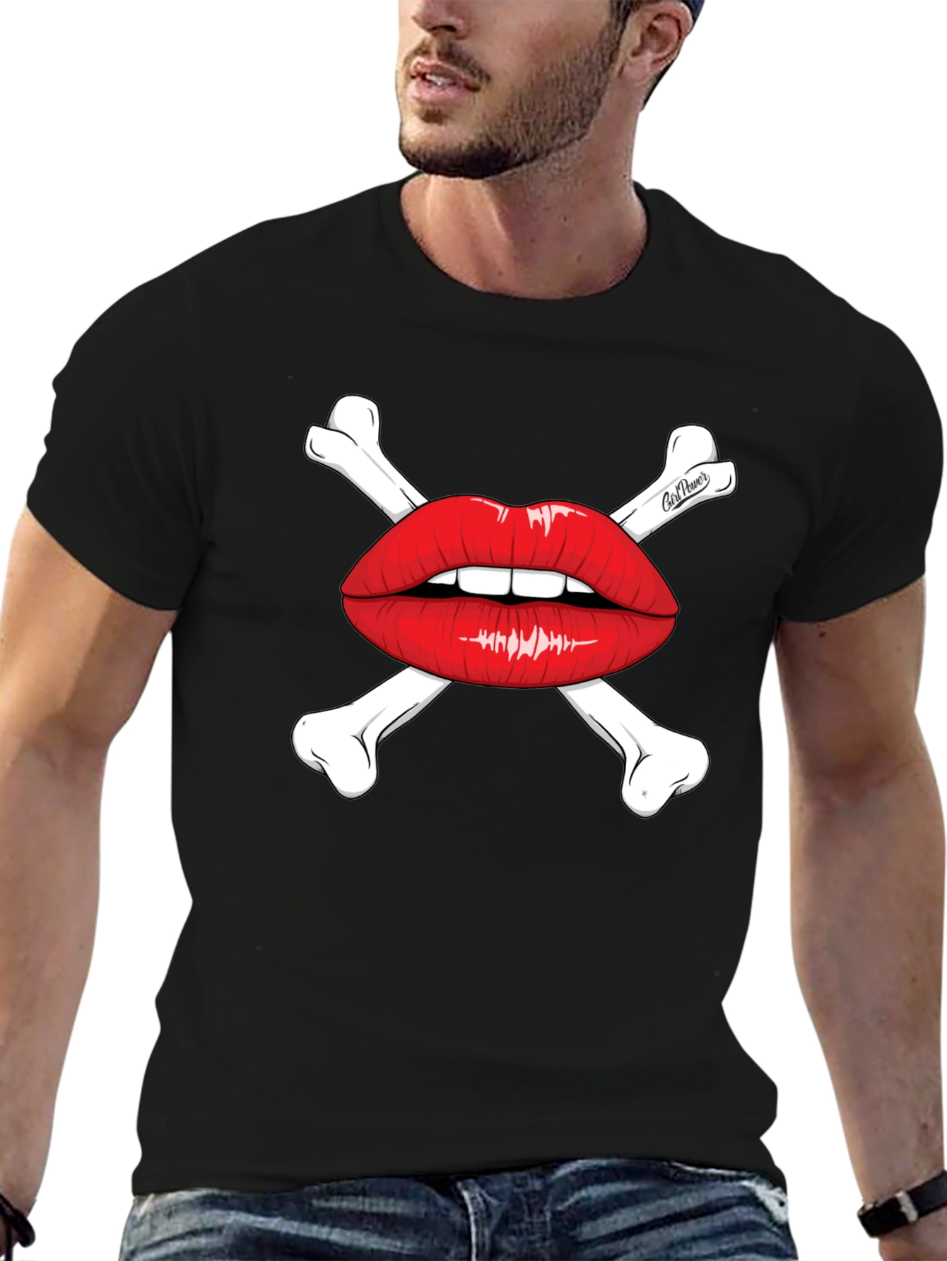 Skull & Lips Graphic Tee - Black