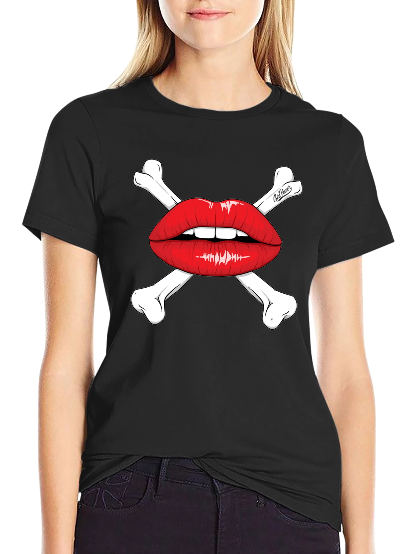 Skull & Lips Graphic Tee - Black