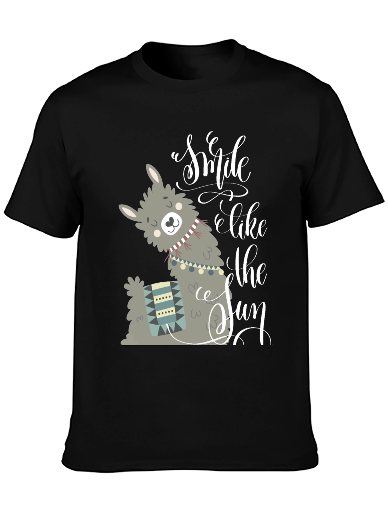 Llama Smile Like The Sun Black Graphic T-Shirt