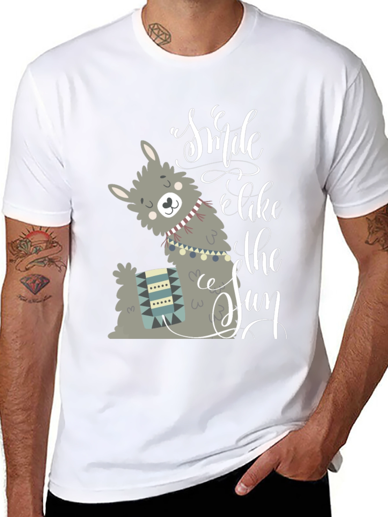 Llama Smile Like The Sun Black Graphic T-Shirt