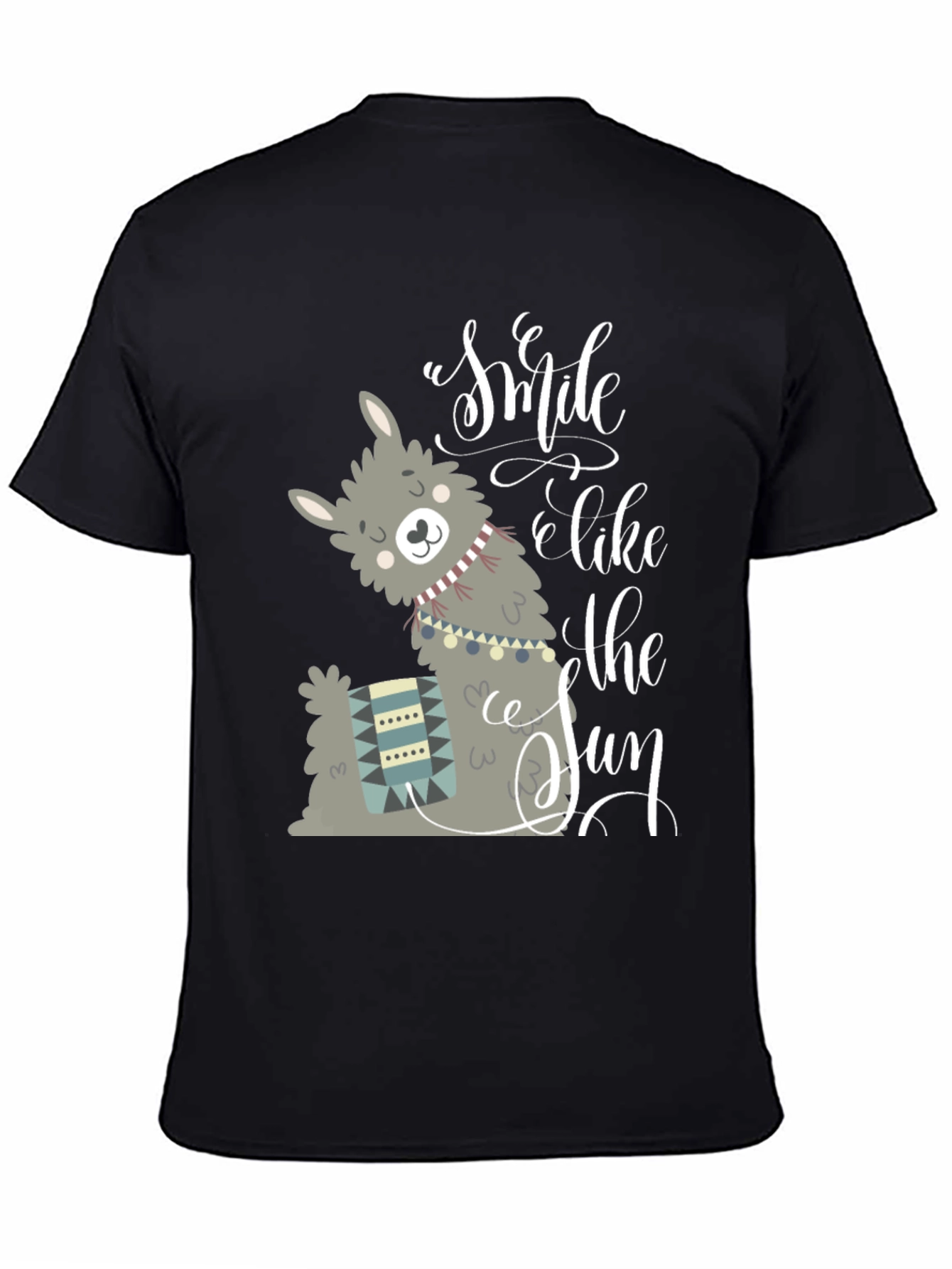 Llama Smile Like The Sun Black Graphic T-Shirt