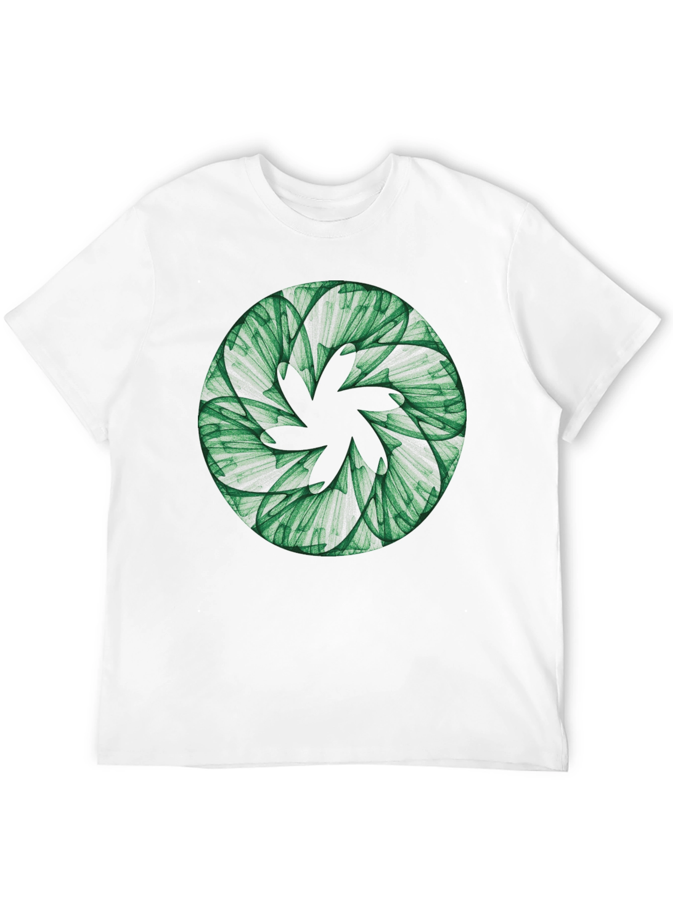 Abstract Green Floral Pattern Black T-Shirt