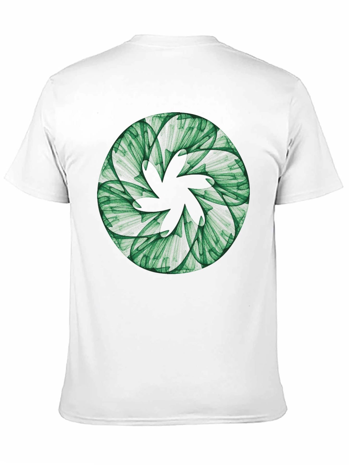 Abstract Green Floral Pattern Black T-Shirt