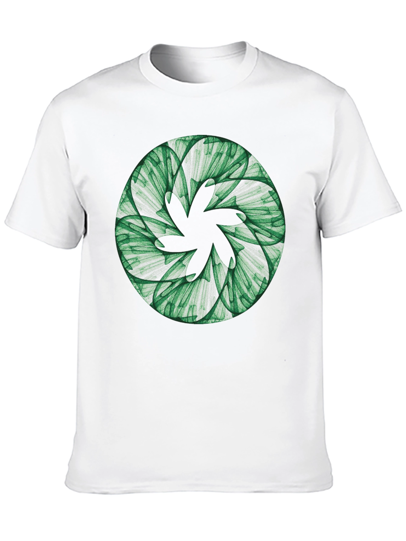 Abstract Green Floral Pattern Black T-Shirt