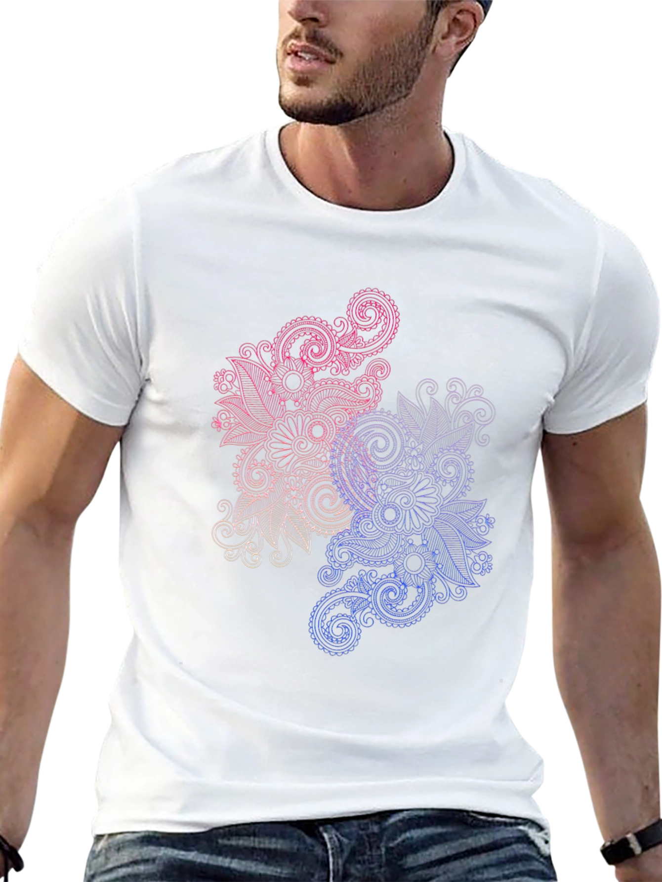 Floral Paisley Print Black T-Shirt