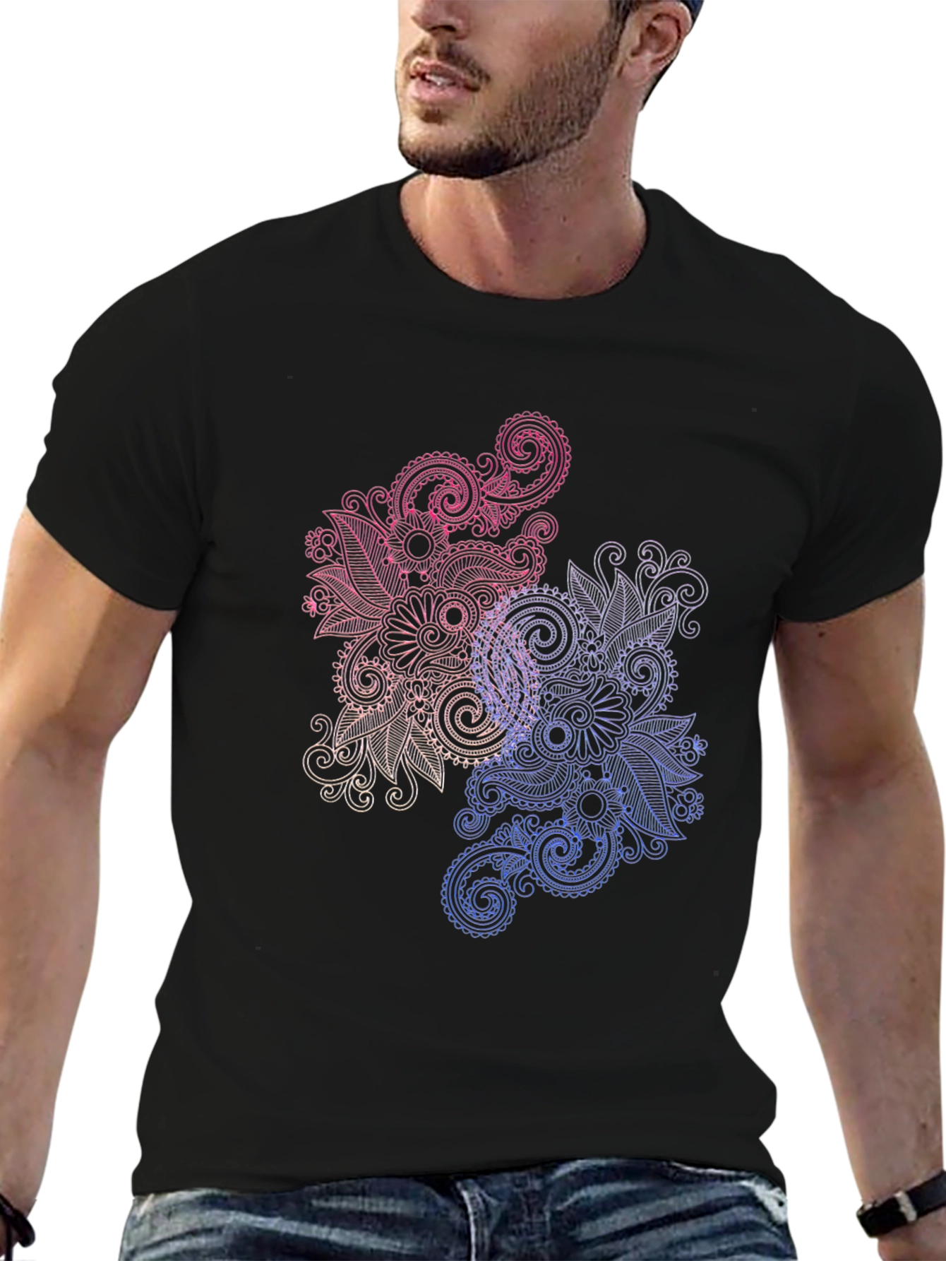 Floral Paisley Print Black T-Shirt