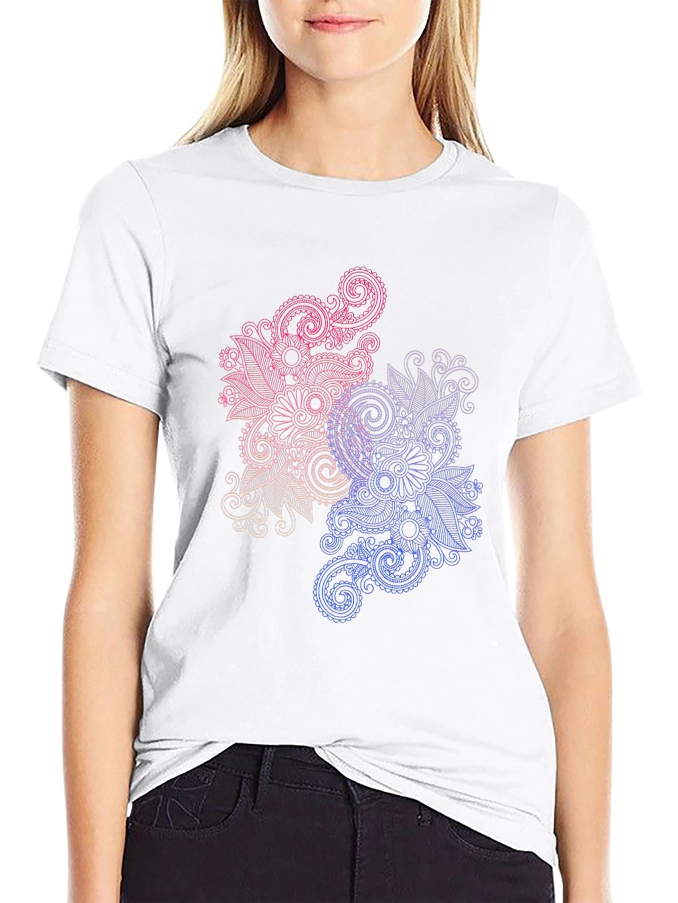 Floral Paisley Print Black T-Shirt