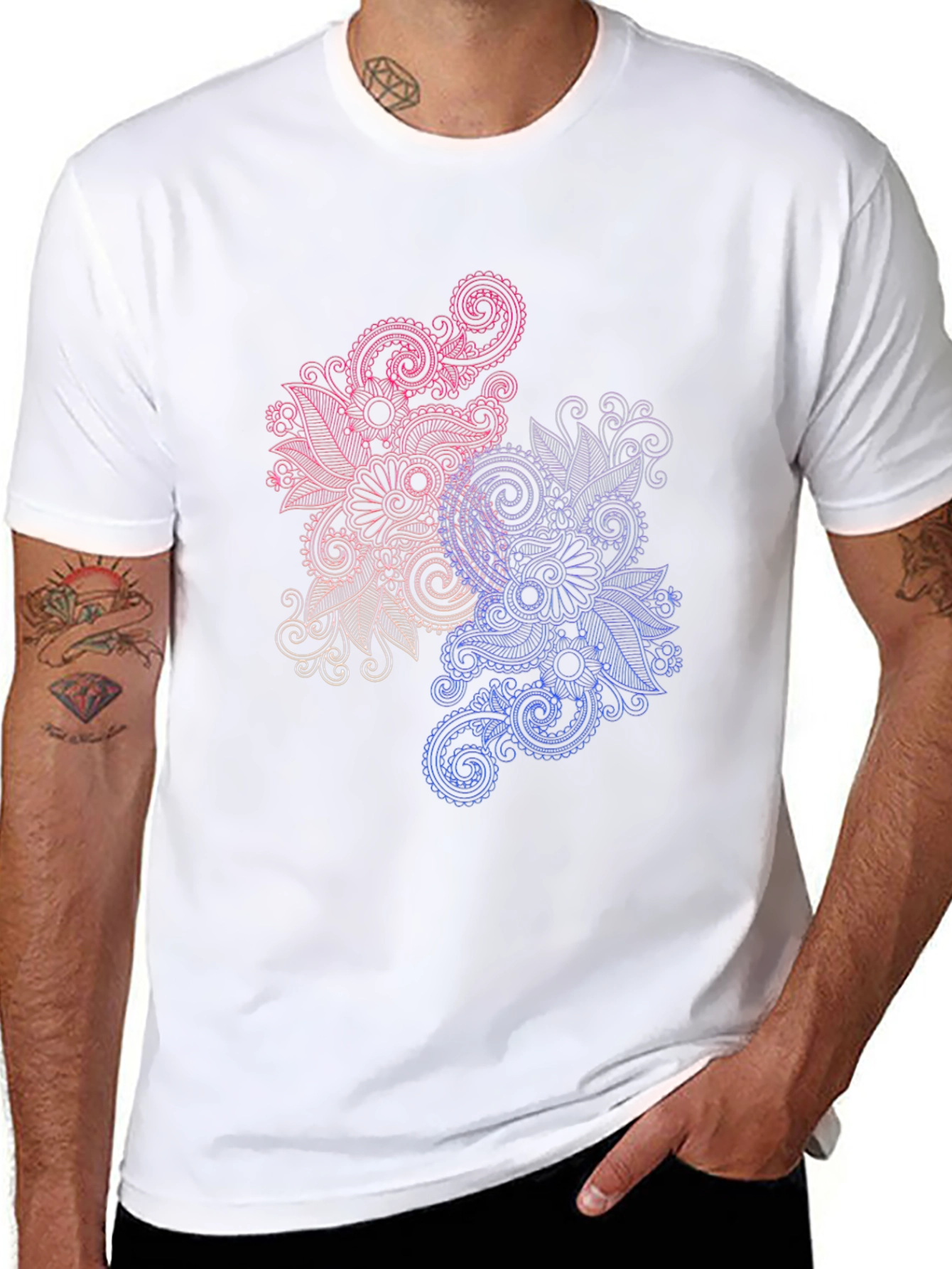 Floral Paisley Print Black T-Shirt
