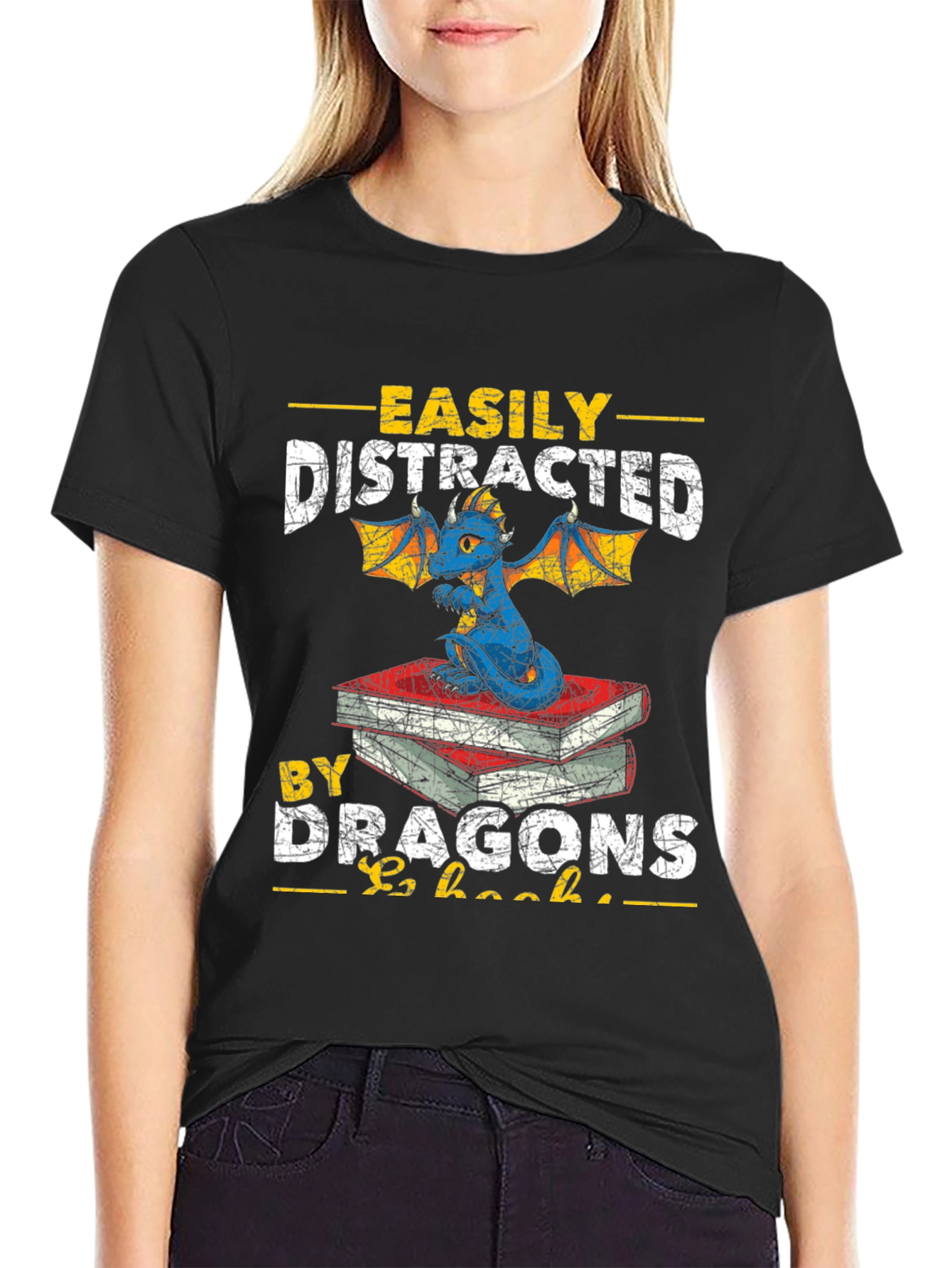 Easily Distracted by Dragons & Books T-Shirt