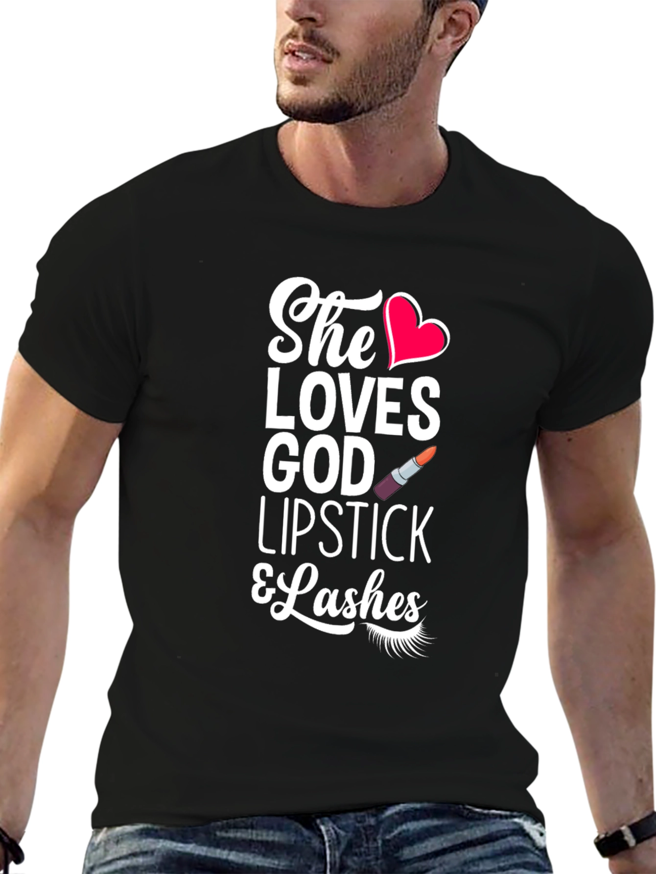 She Loves God Lipstick & Lashes Graphic T-Shirt