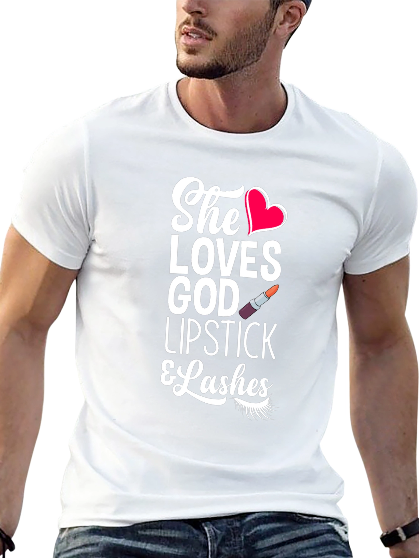 She Loves God Lipstick & Lashes Graphic T-Shirt