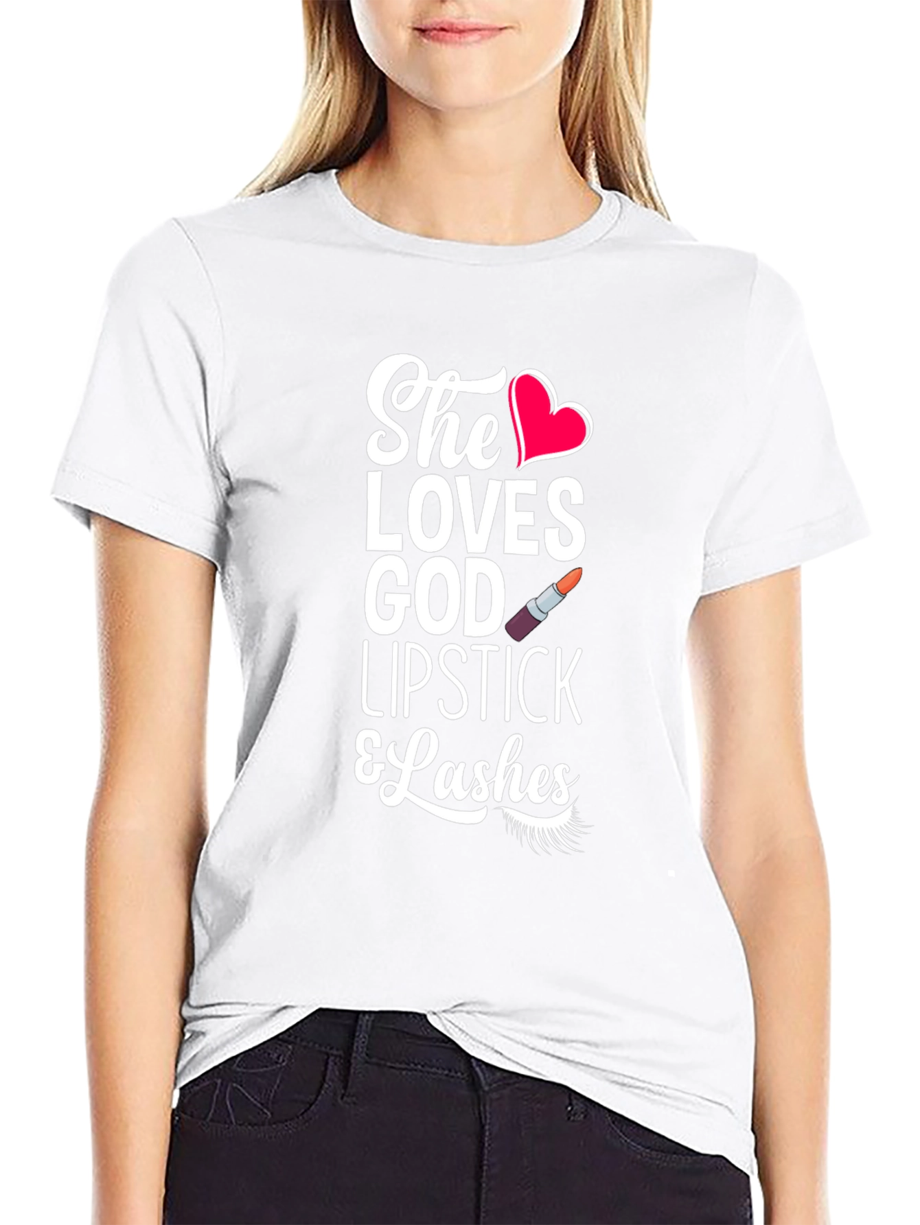 She Loves God Lipstick & Lashes Graphic T-Shirt