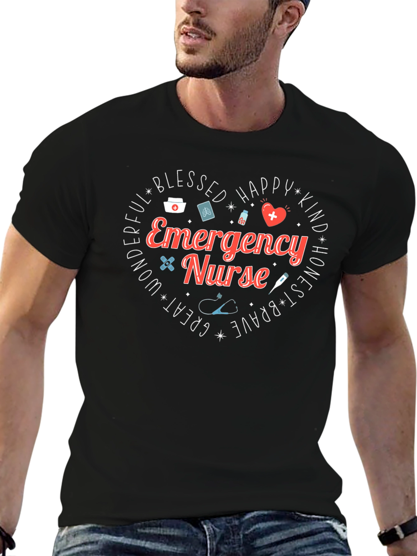 Emergency Nurse Heart Graphic T-Shirt