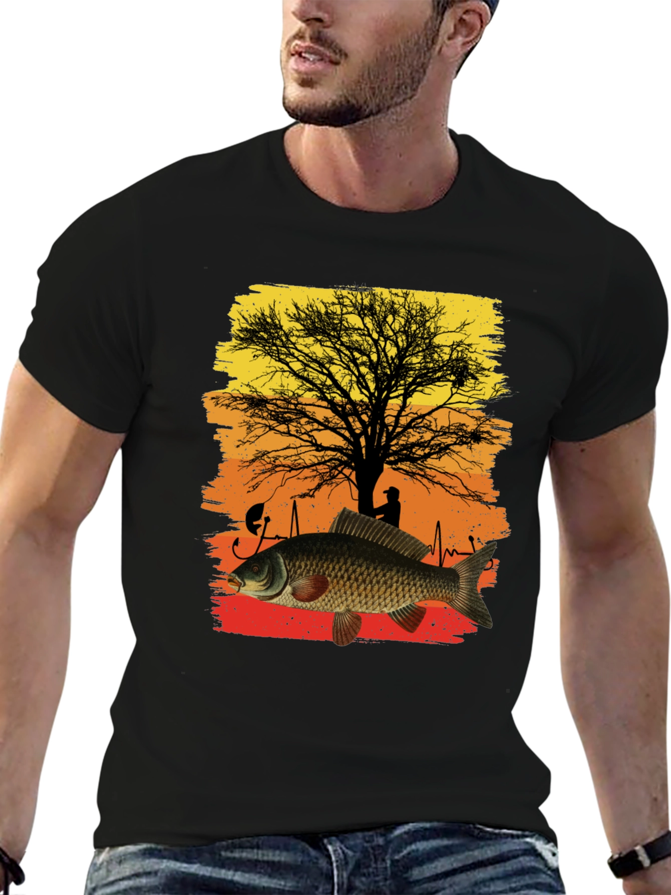 Fishing Carp Heartbeat Graphic Tee