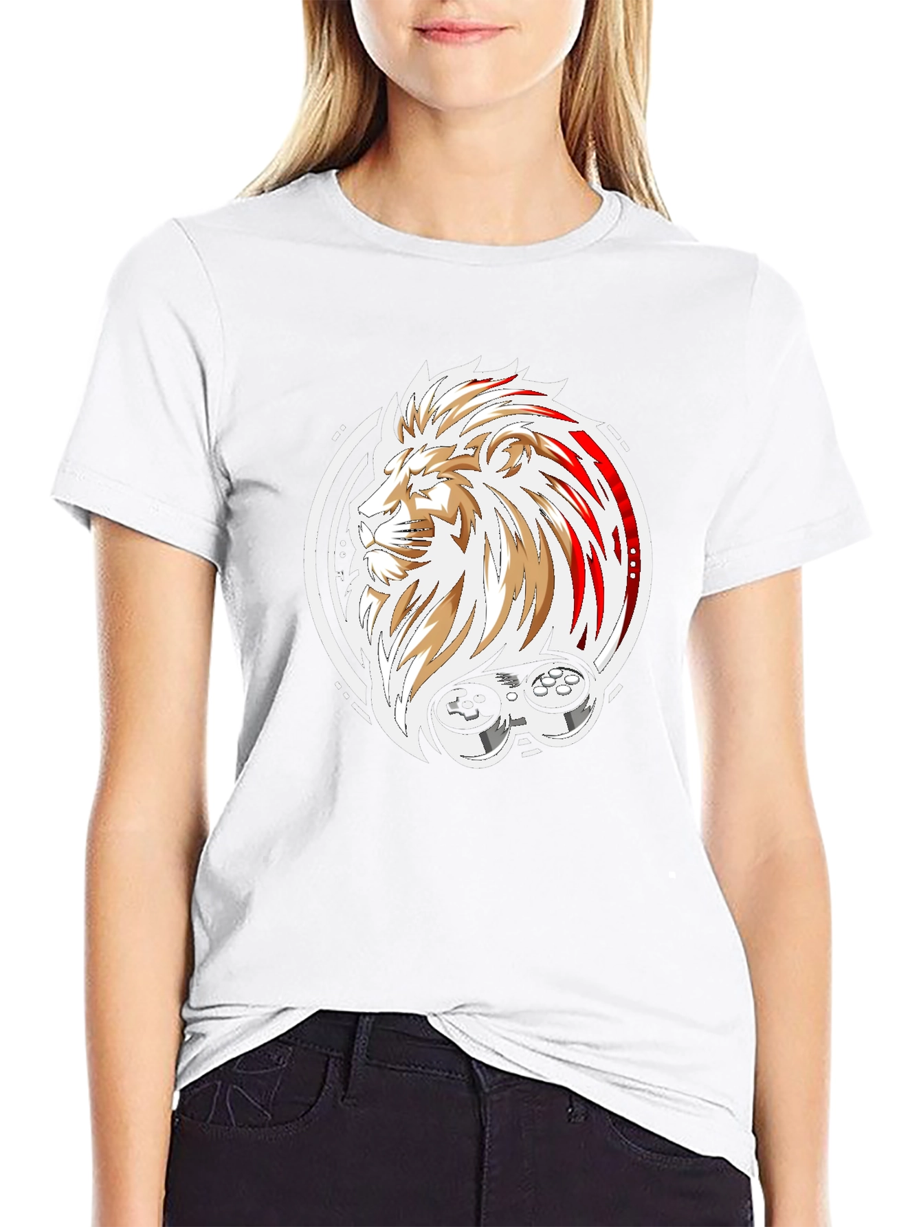 Lion Gamer Graphic T-Shirt - Black