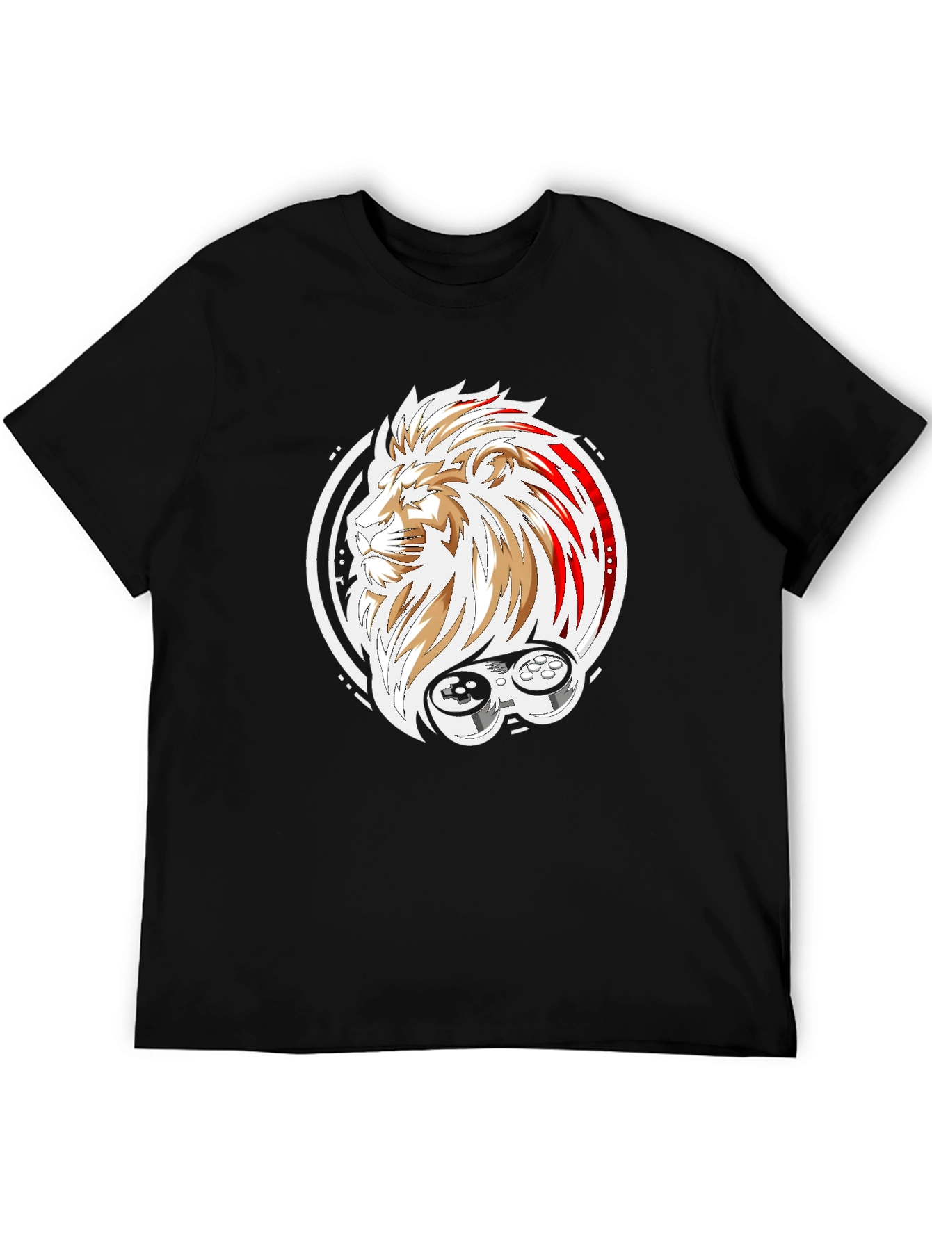 Lion Gamer Graphic T-Shirt - Black