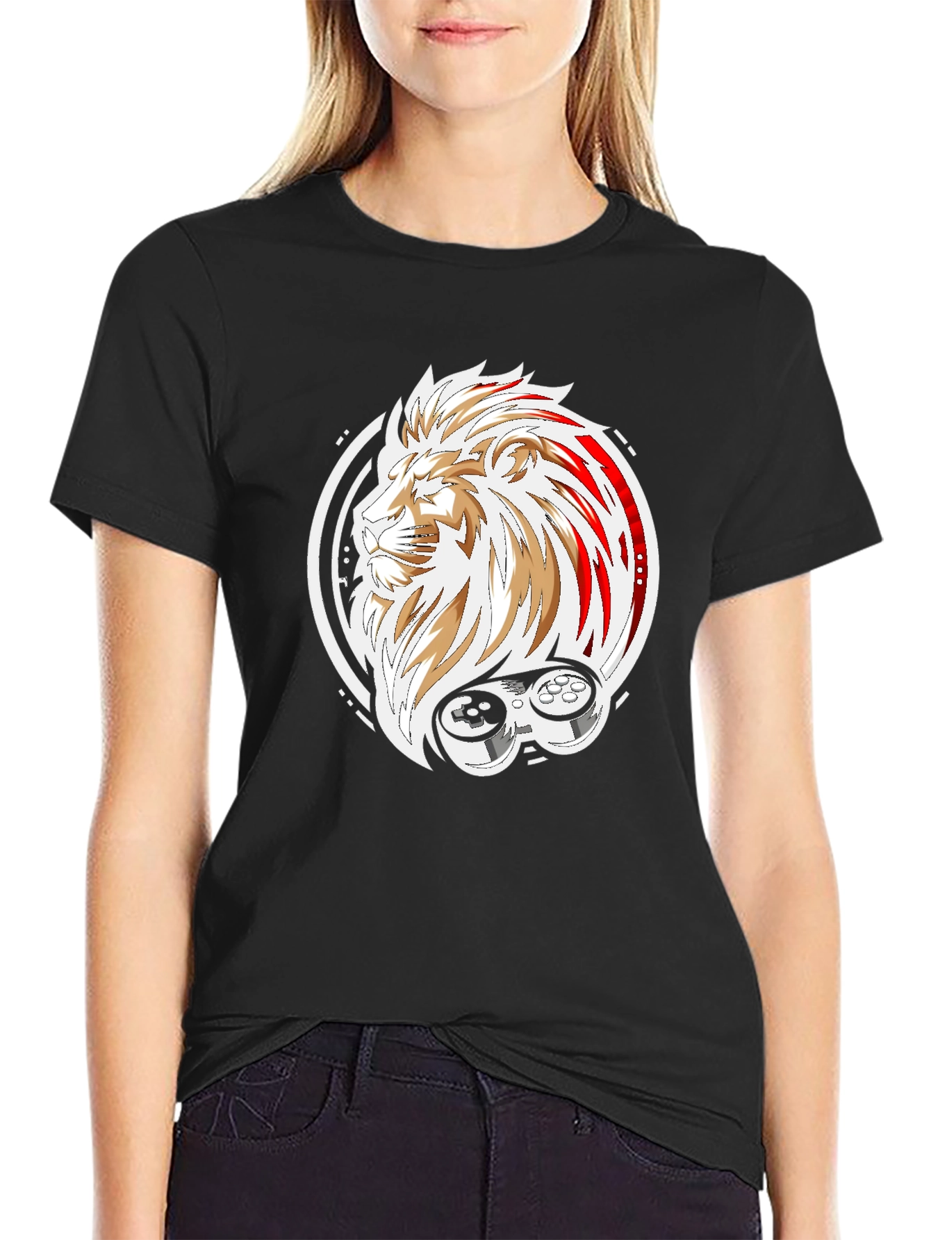 Lion Gamer Graphic T-Shirt - Black