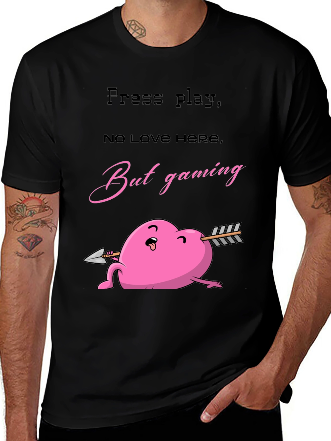 Gaming Heart T-Shirt - Press Play No Love Here