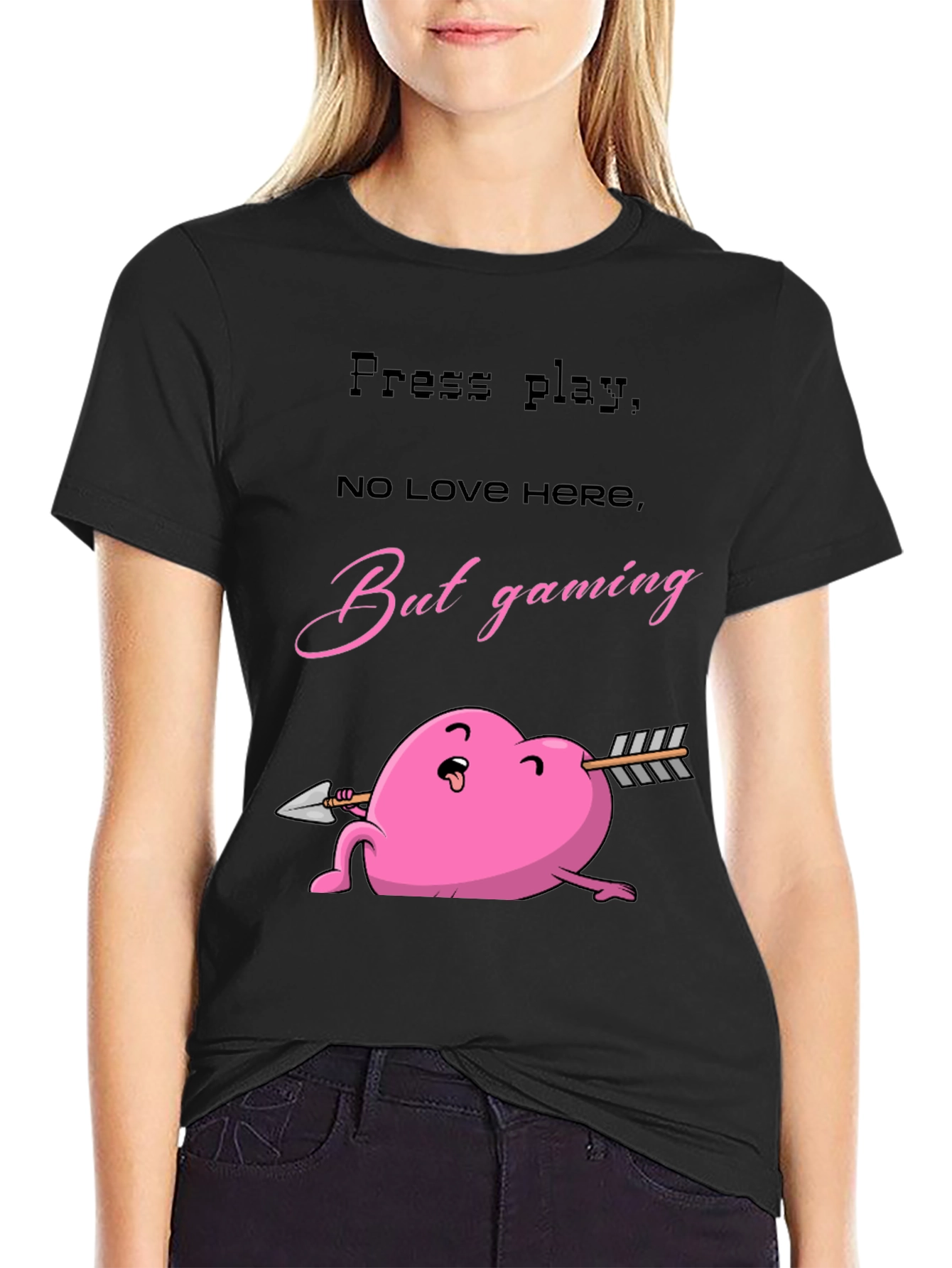 Gaming Heart T-Shirt - Press Play No Love Here