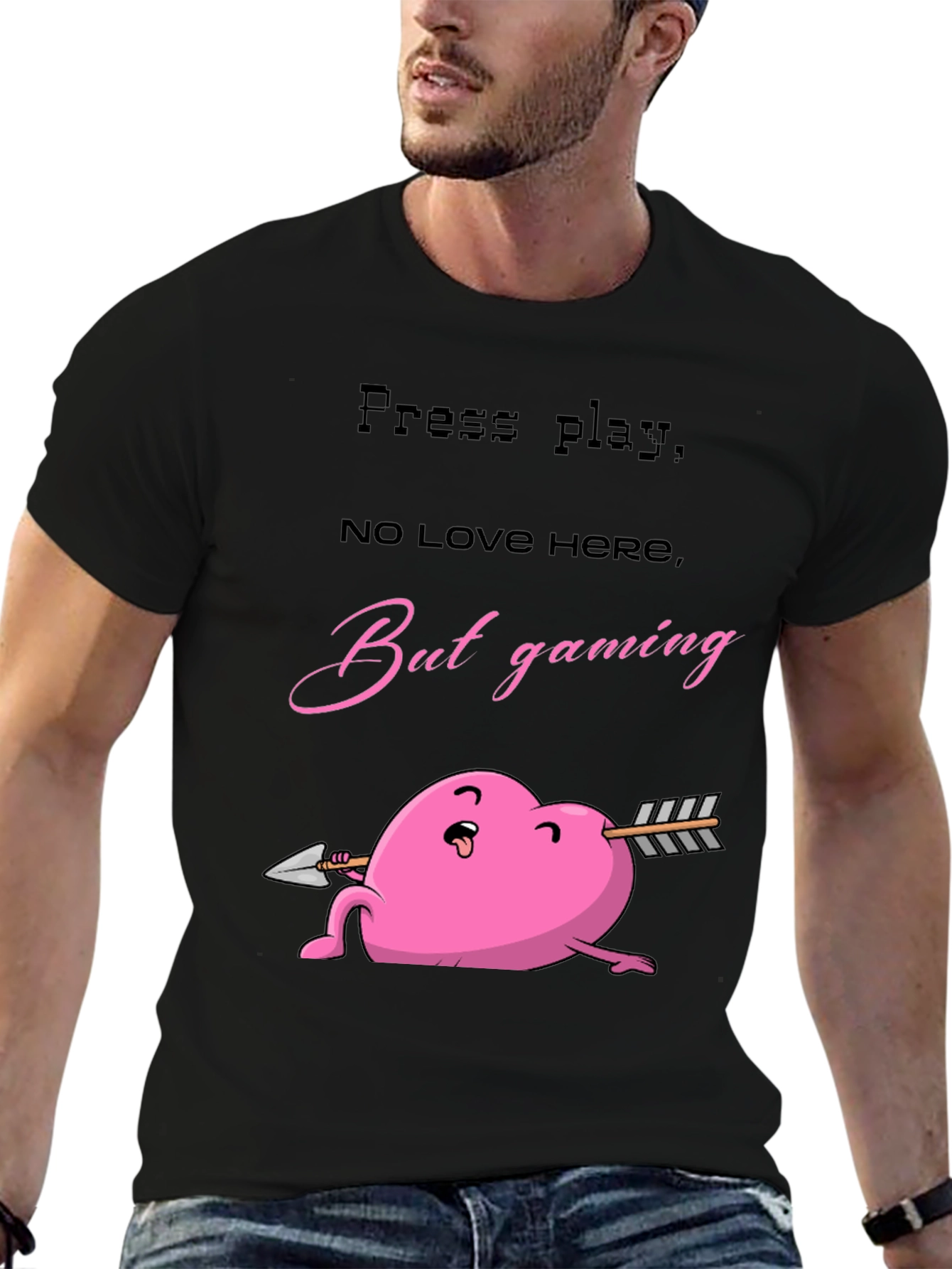 Gaming Heart T-Shirt - Press Play No Love Here
