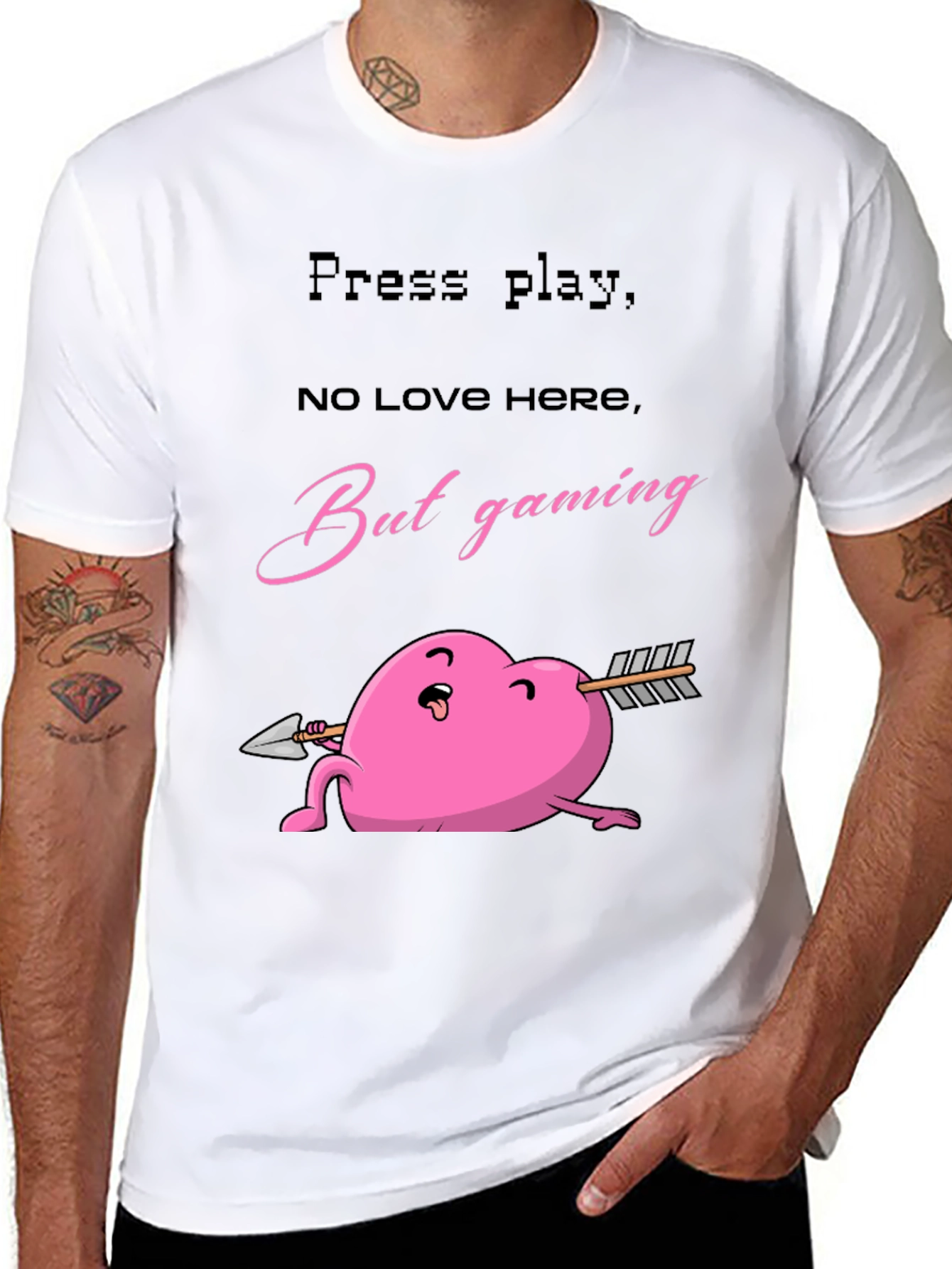 Gaming Heart T-Shirt - Press Play No Love Here