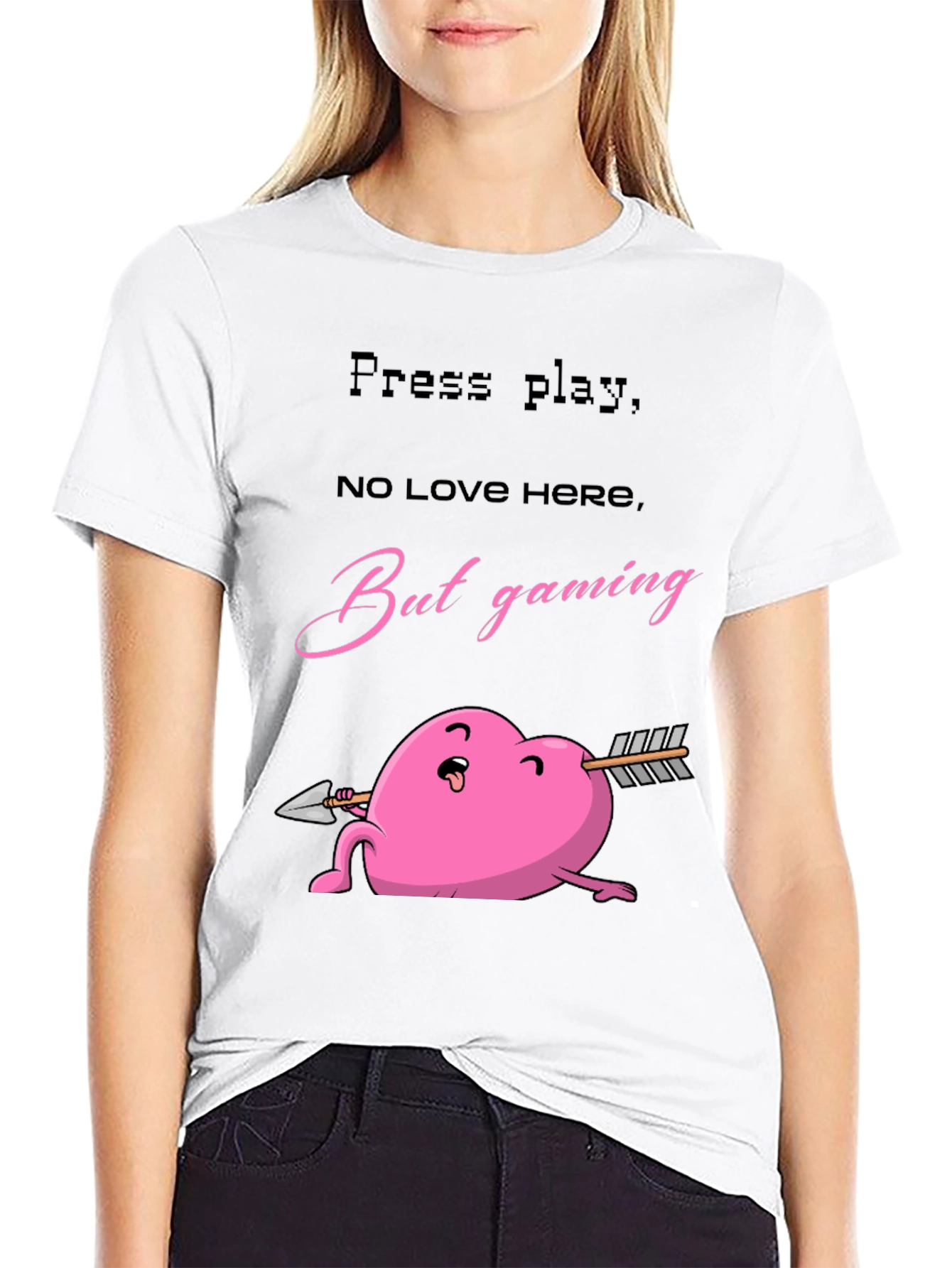 Gaming Heart T-Shirt - Press Play No Love Here