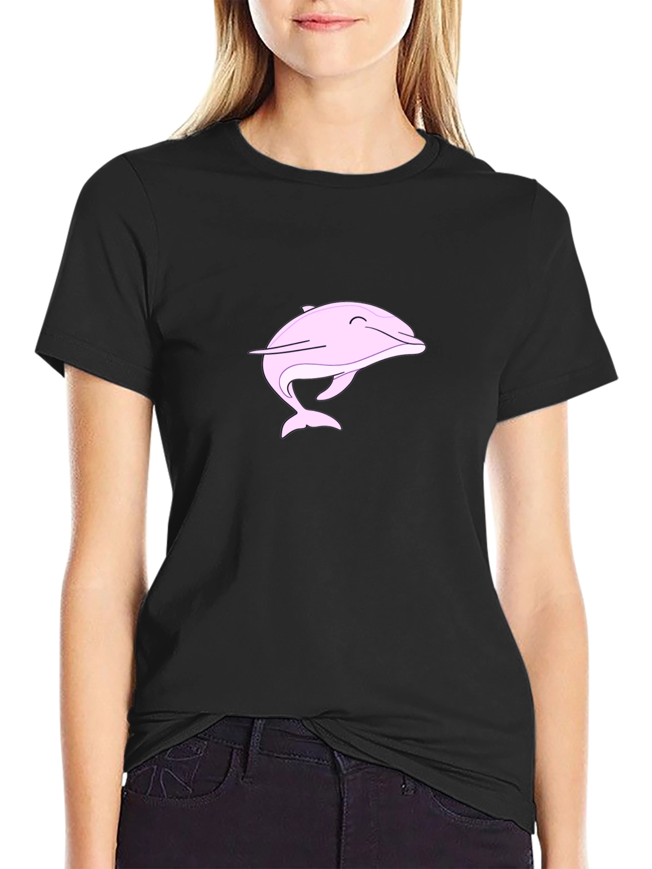 Pink Dolphin Graphic Black Tee Shirt