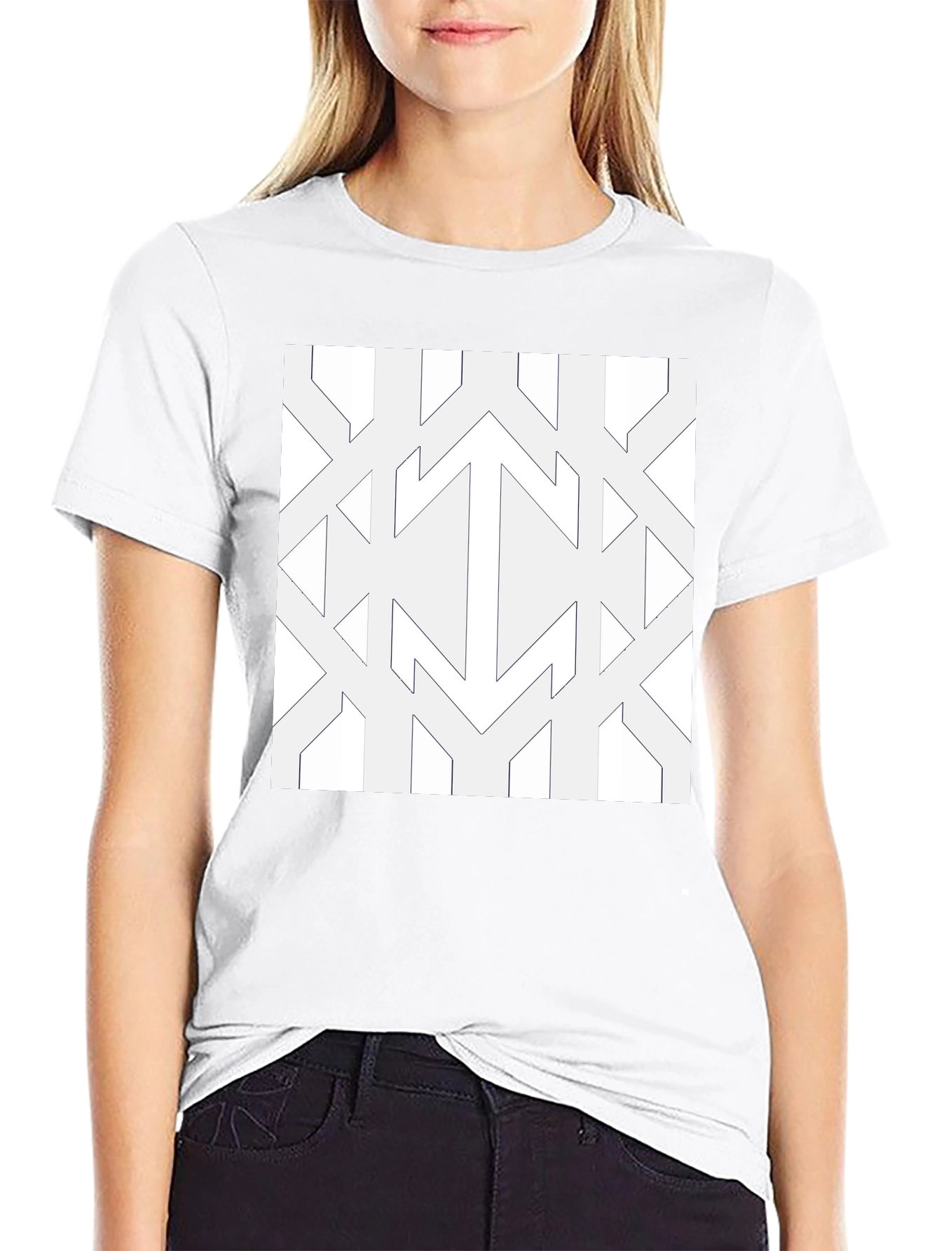 Modern Geometric Pattern Black Tee