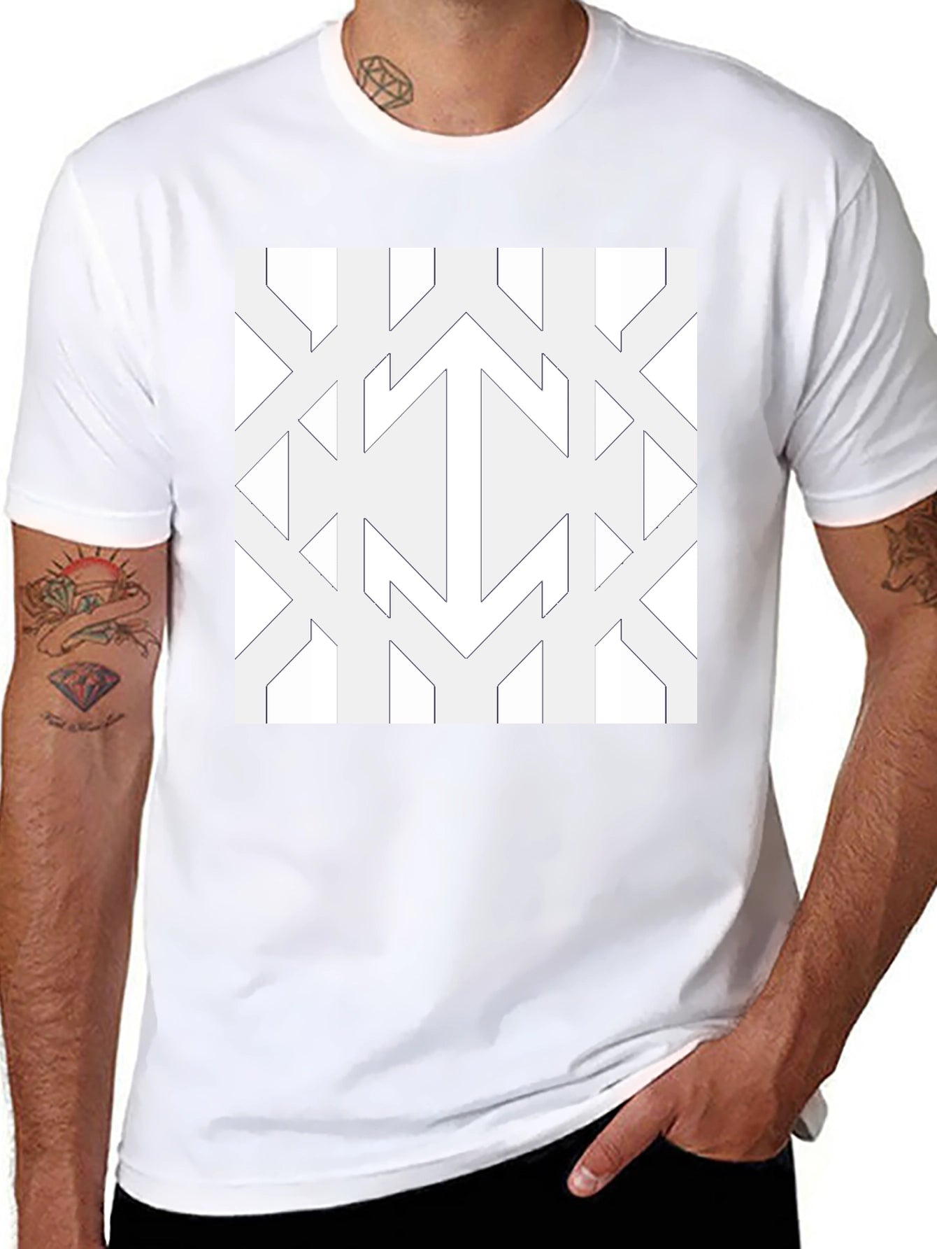 Modern Geometric Pattern Black Tee