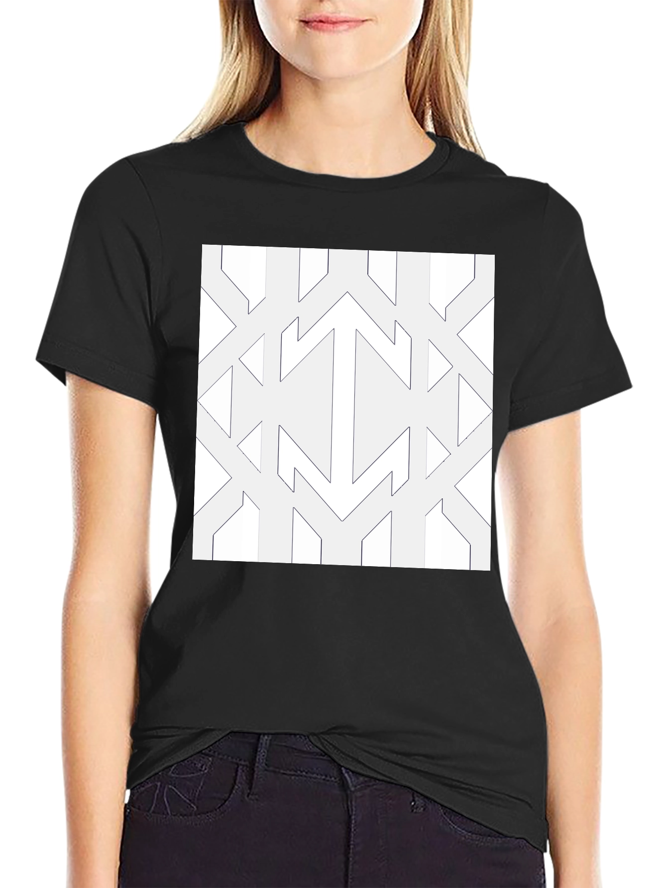 Modern Geometric Pattern Black Tee