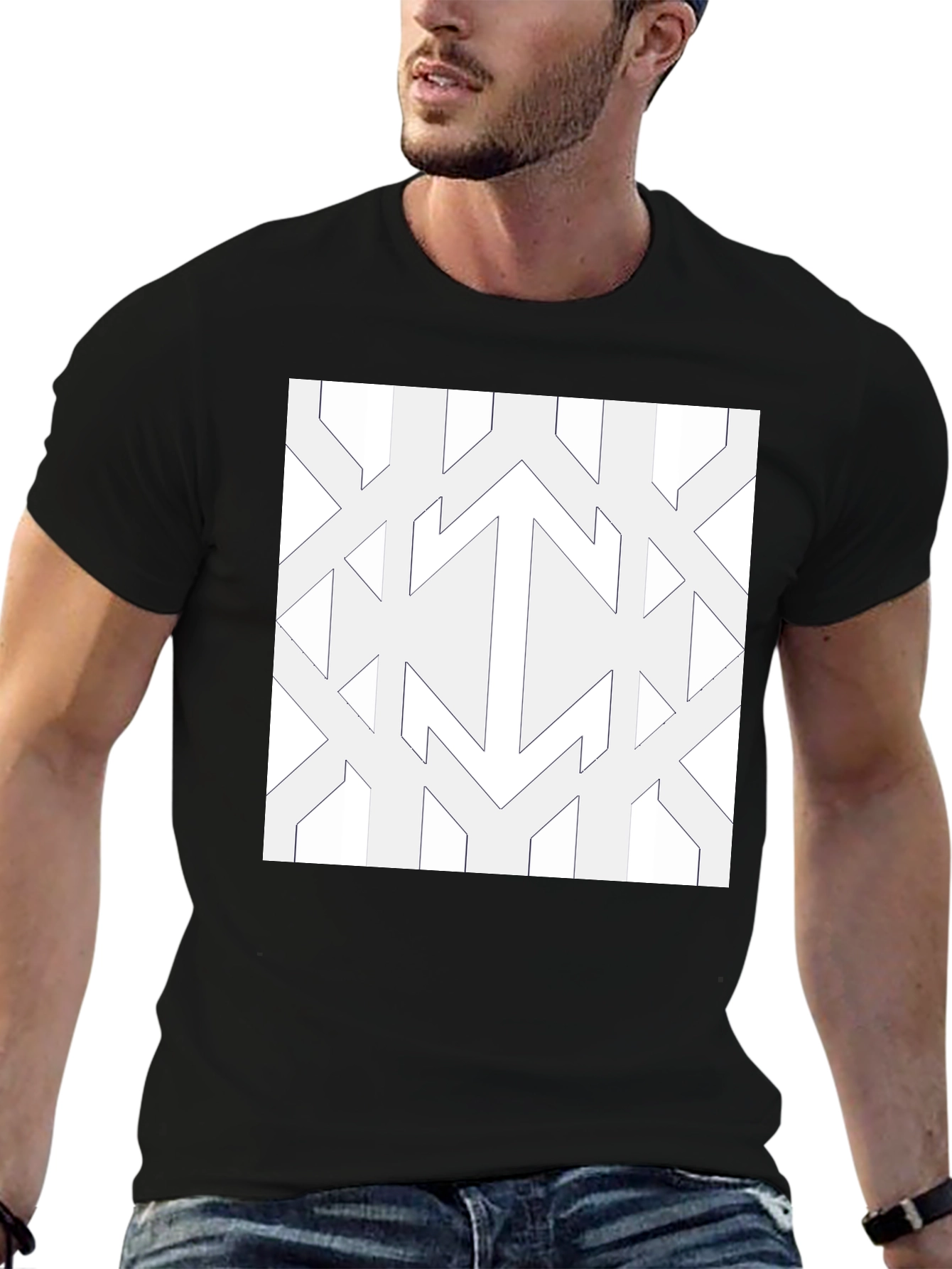 Modern Geometric Pattern Black Tee