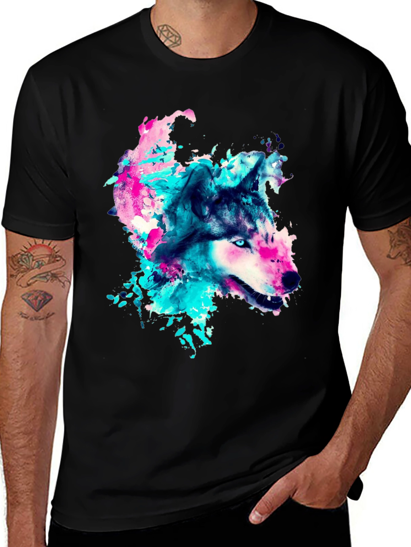 Wolf Graphic Print Crew Neck T-Shirt