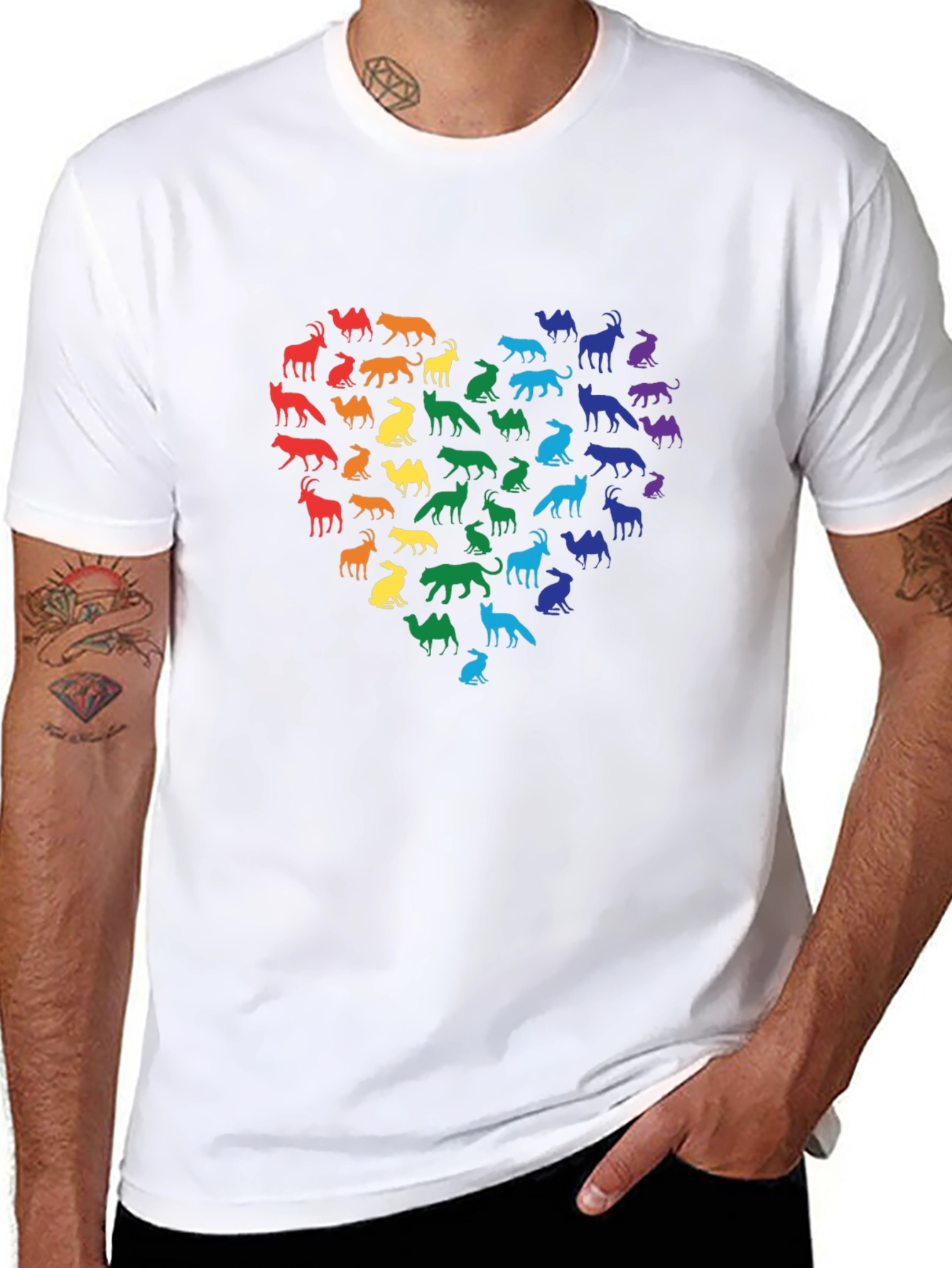 Rainbow Animal Heart Black T-Shirt