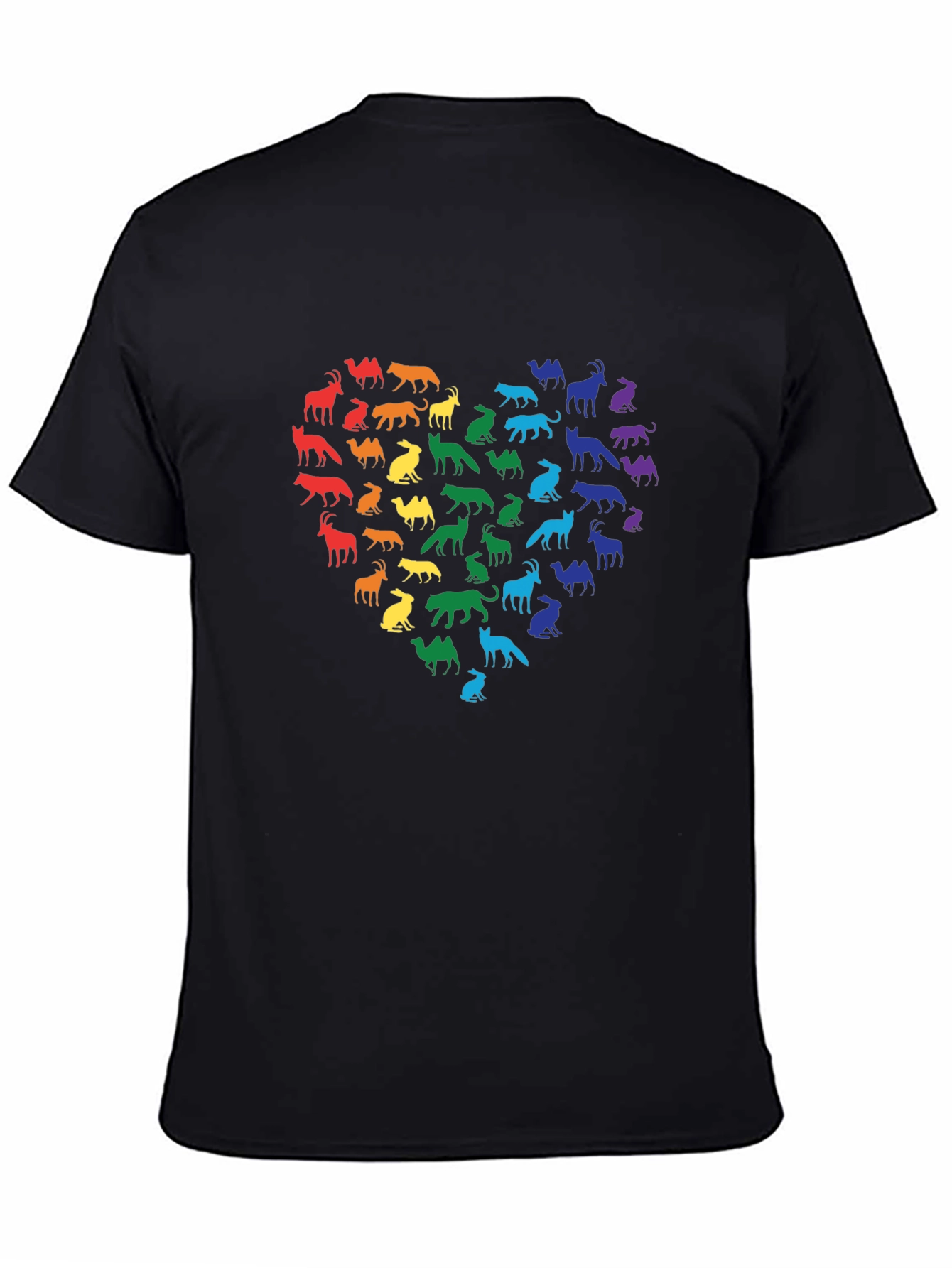 Rainbow Animal Heart Black T-Shirt