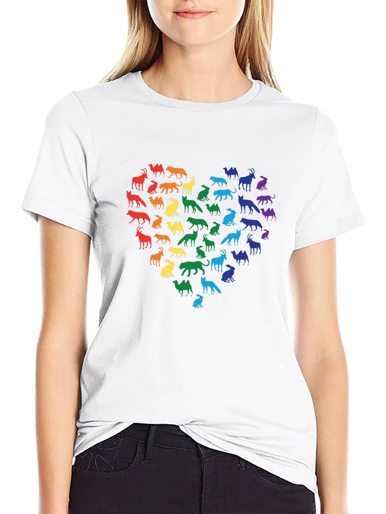 Rainbow Animal Heart Black T-Shirt