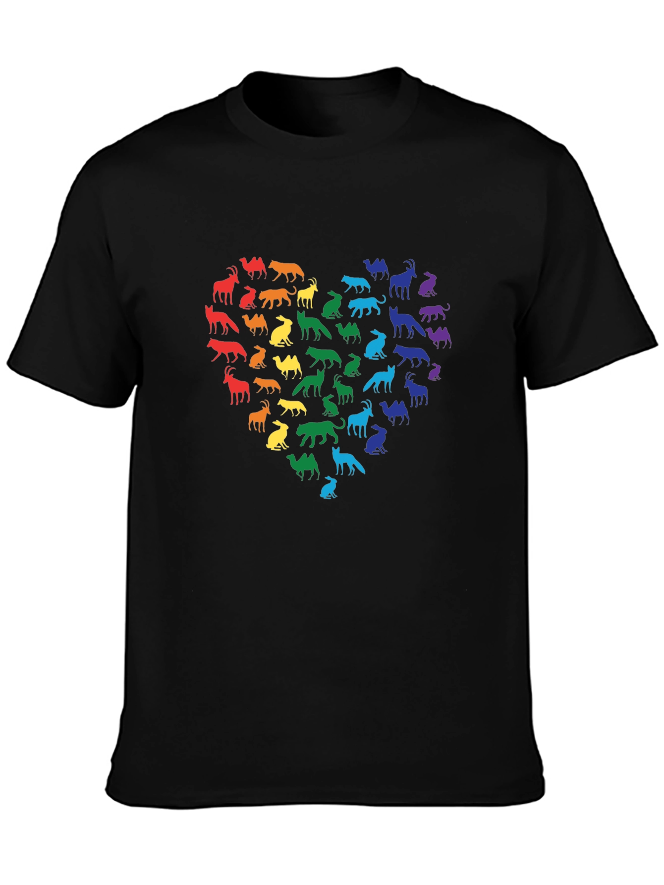 Rainbow Animal Heart Black T-Shirt