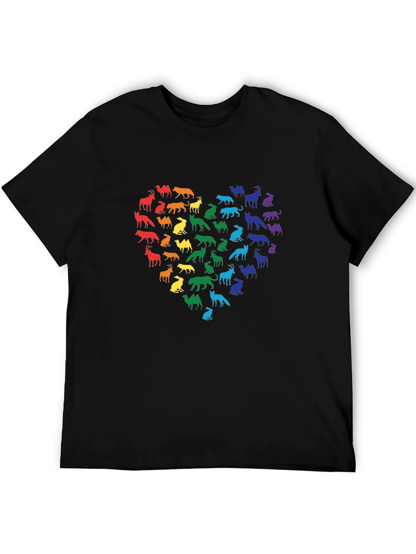 Rainbow Animal Heart Black T-Shirt