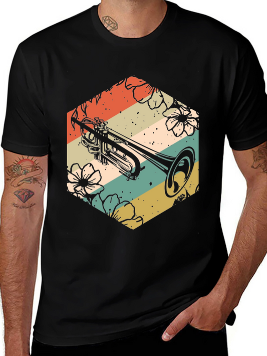 Vintage Trumpet Floral Graphic Tee - Music Lovers T-Shirt