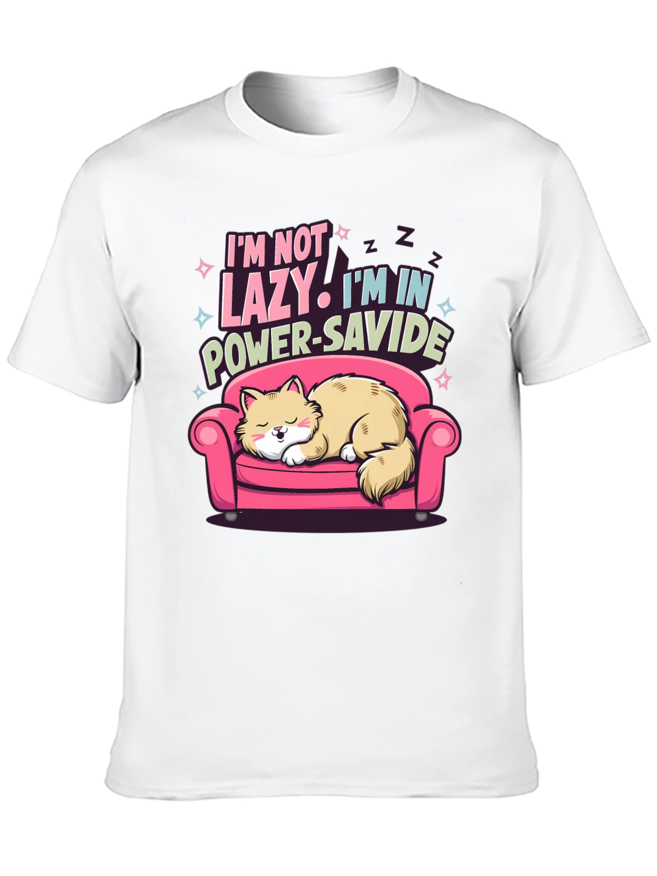 Lazy Cat Power-Savide Black T-Shirt