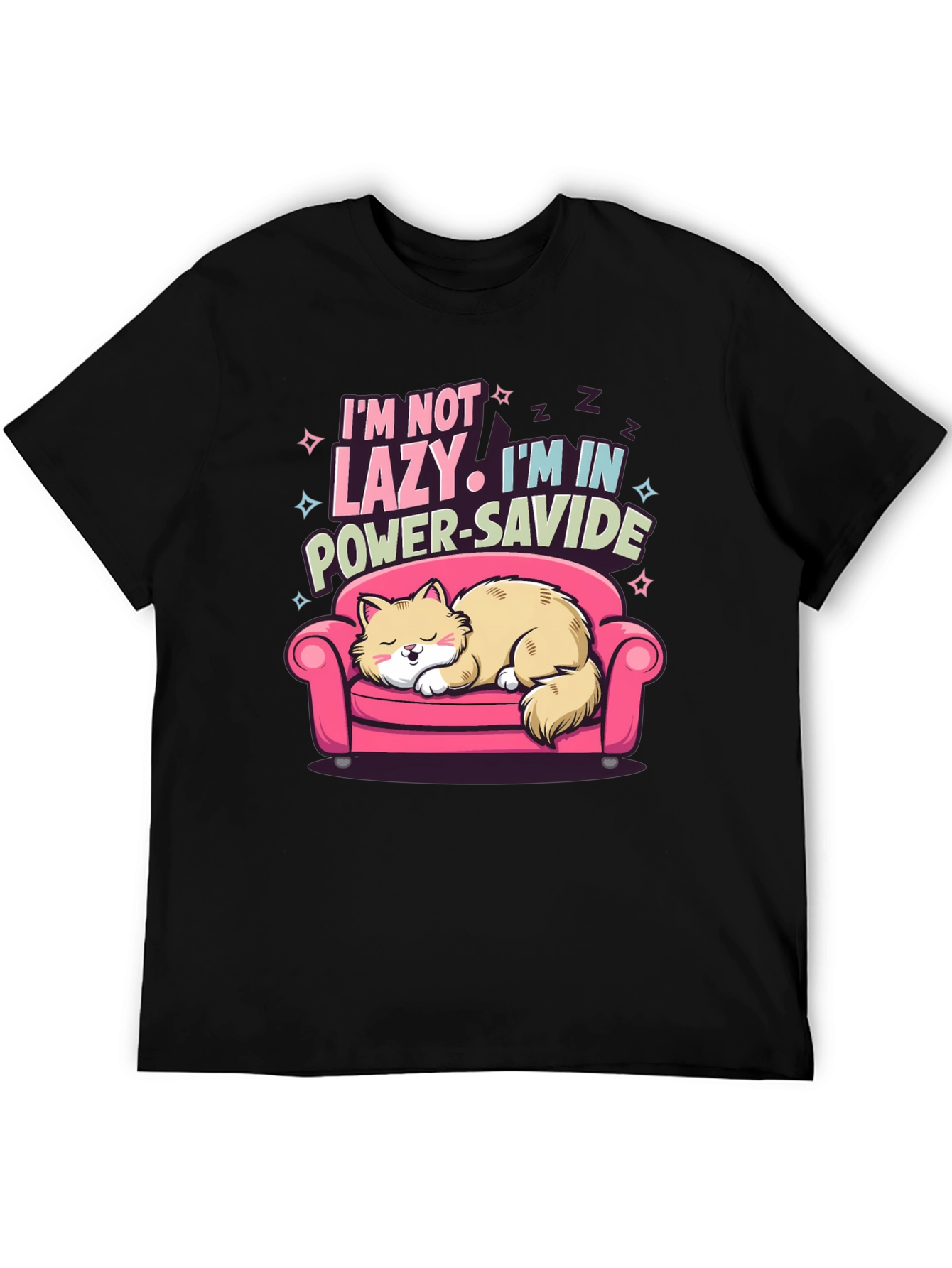 Lazy Cat Power-Savide Black T-Shirt