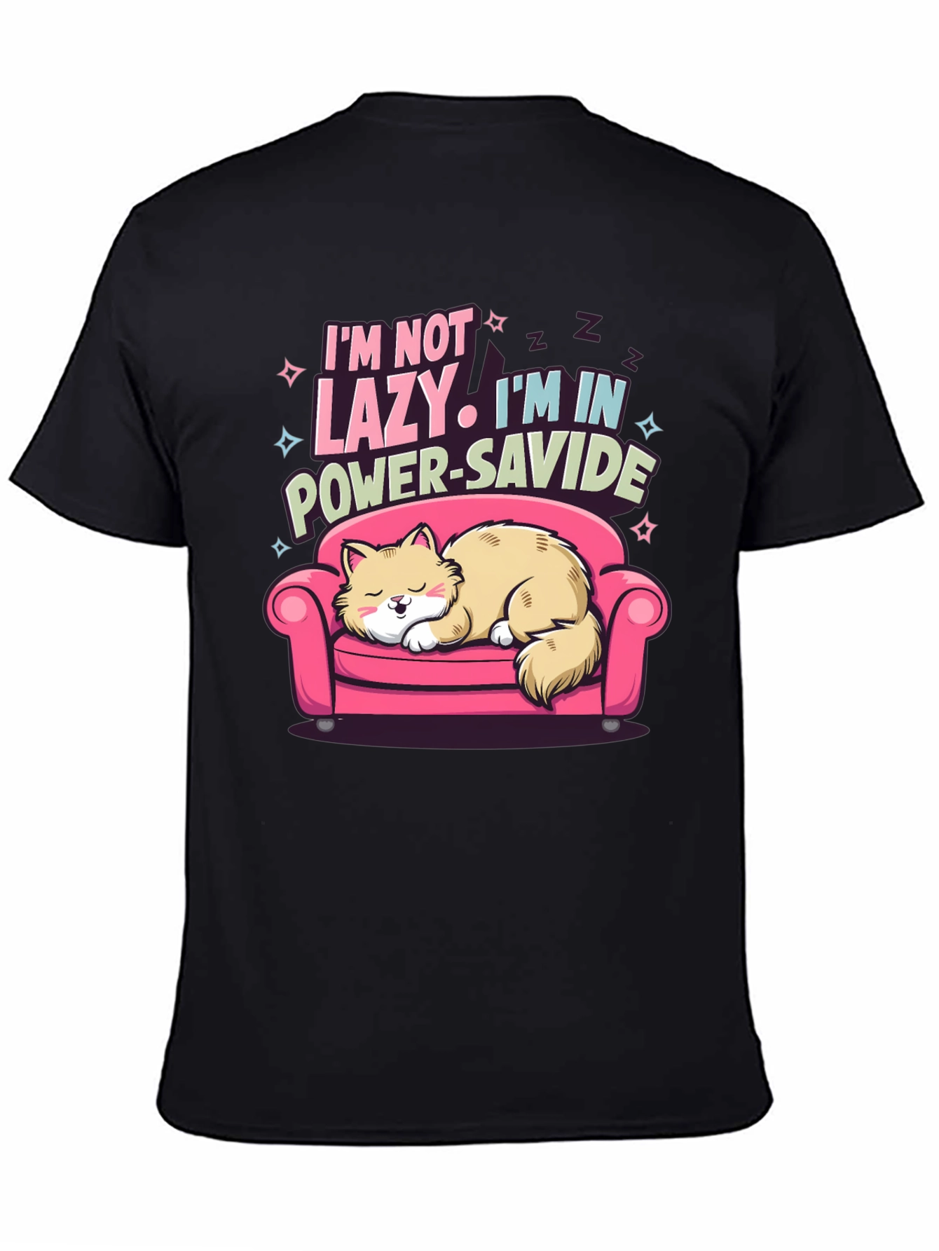 Lazy Cat Power-Savide Black T-Shirt