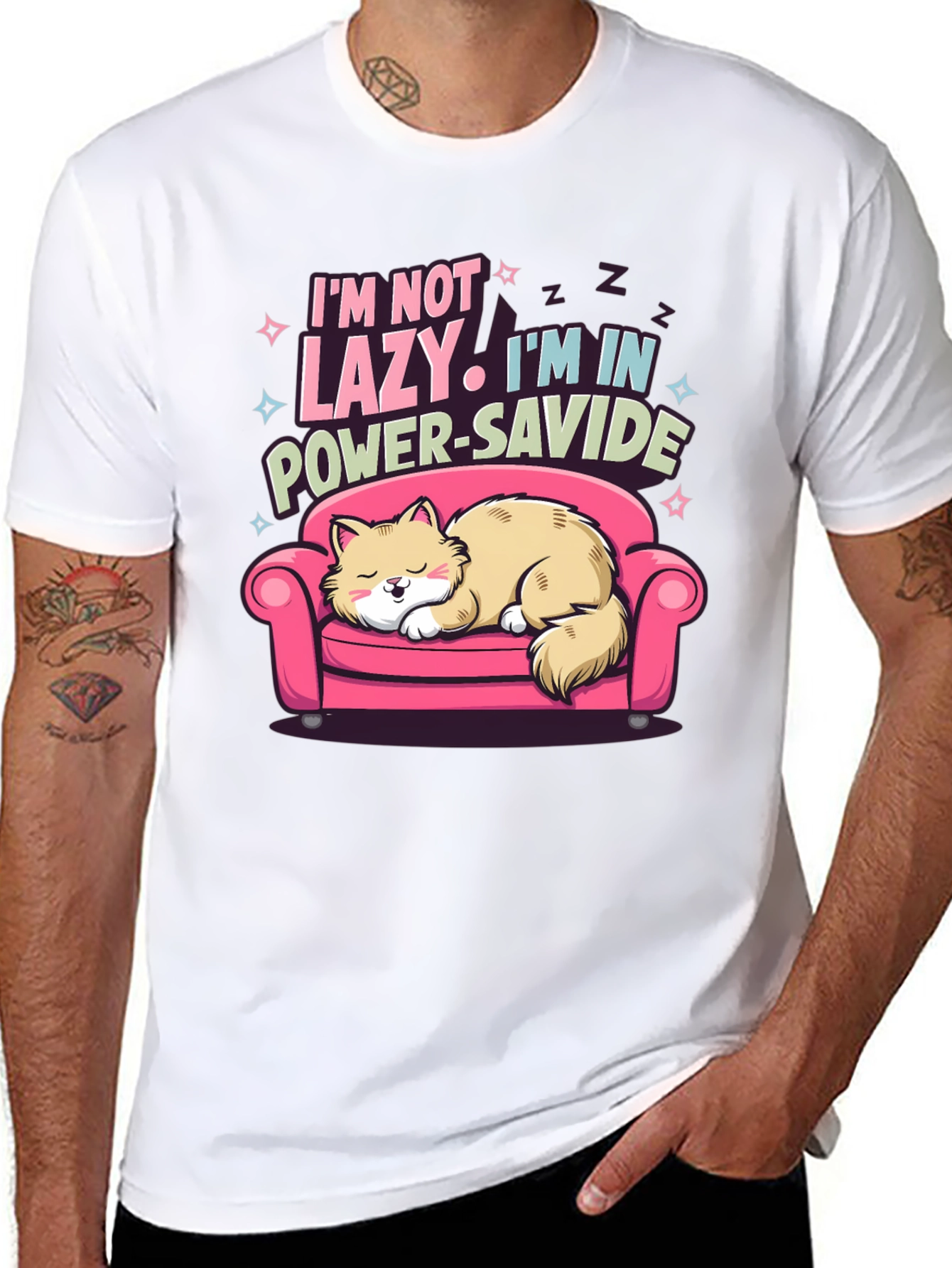 Lazy Cat Power-Savide Black T-Shirt