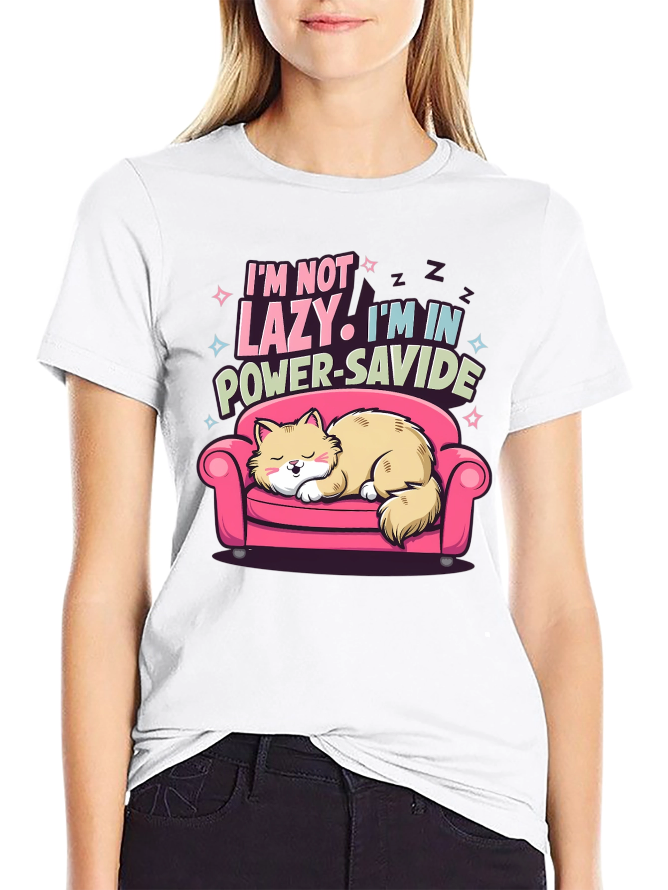 Lazy Cat Power-Savide Black T-Shirt