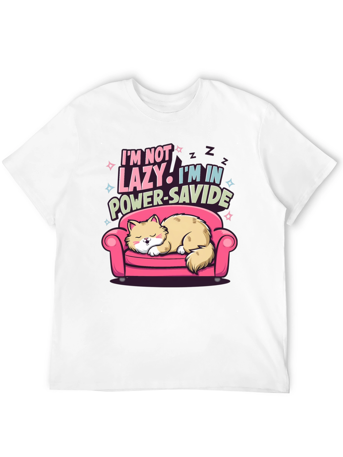 Lazy Cat Power-Savide Black T-Shirt