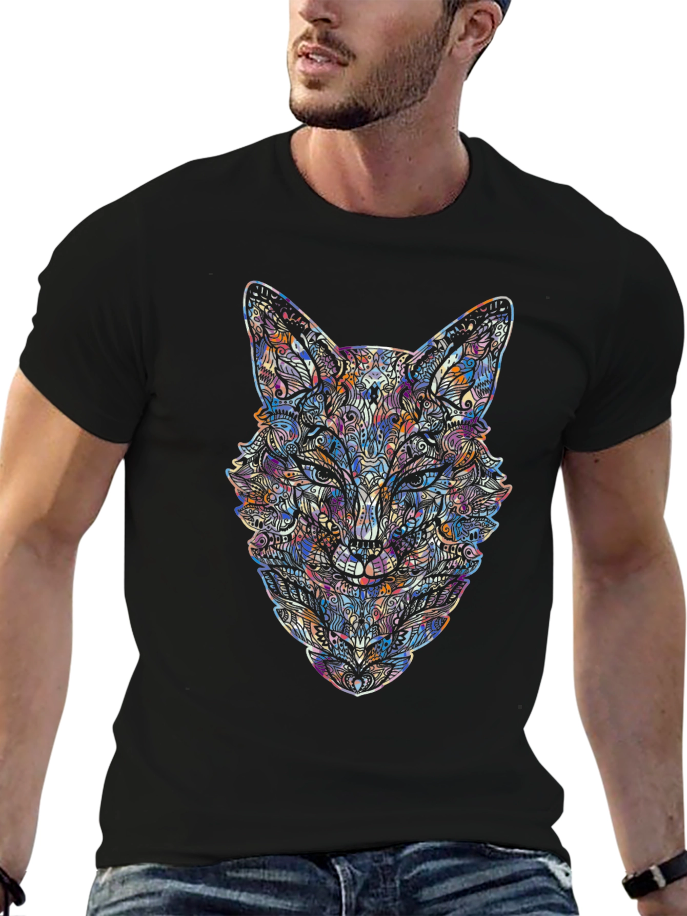 Abstract Fox Graphic Tee - Mens Black T-Shirt