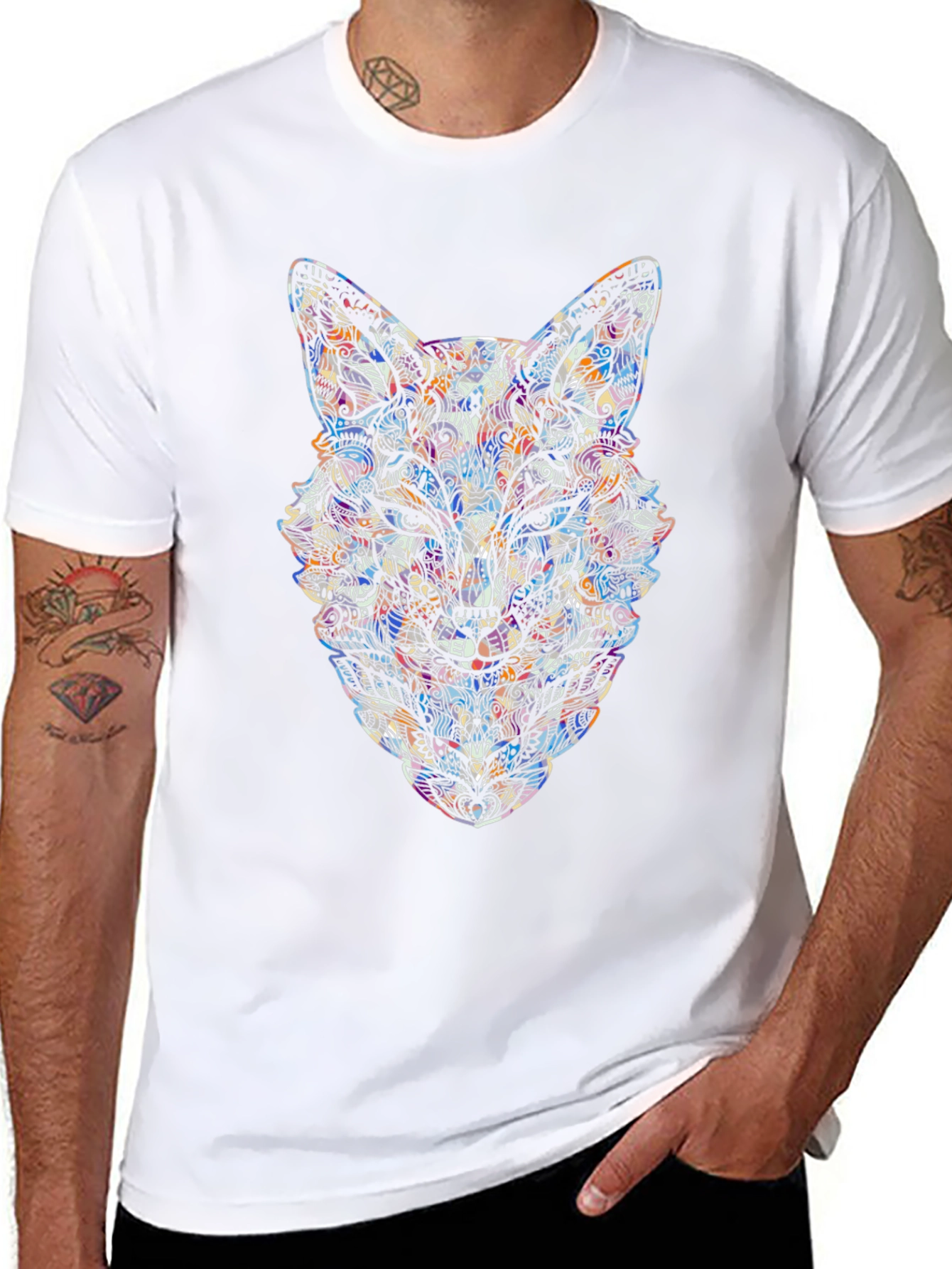 Abstract Fox Graphic Tee - Mens Black T-Shirt