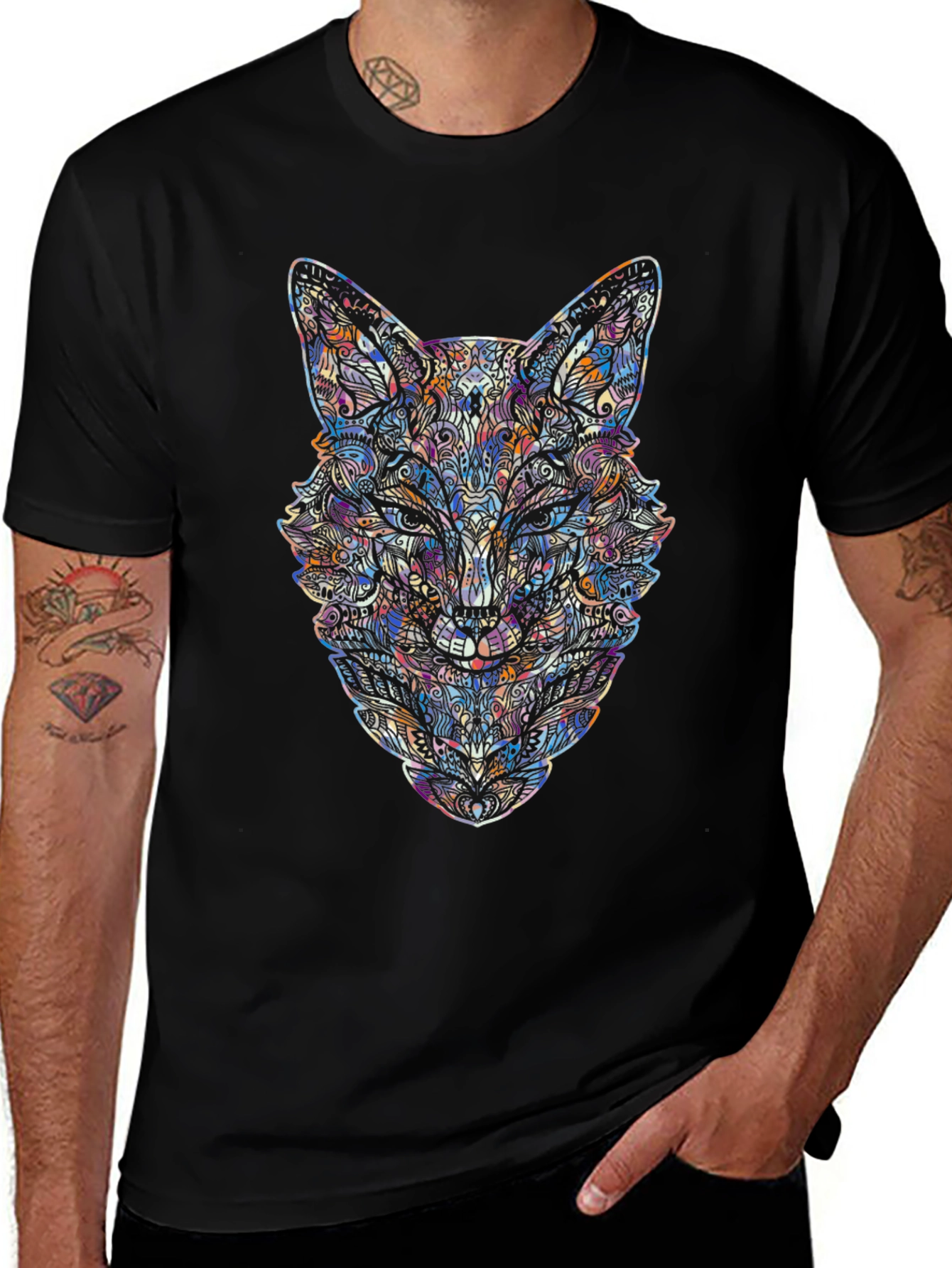 Abstract Fox Graphic Tee - Mens Black T-Shirt